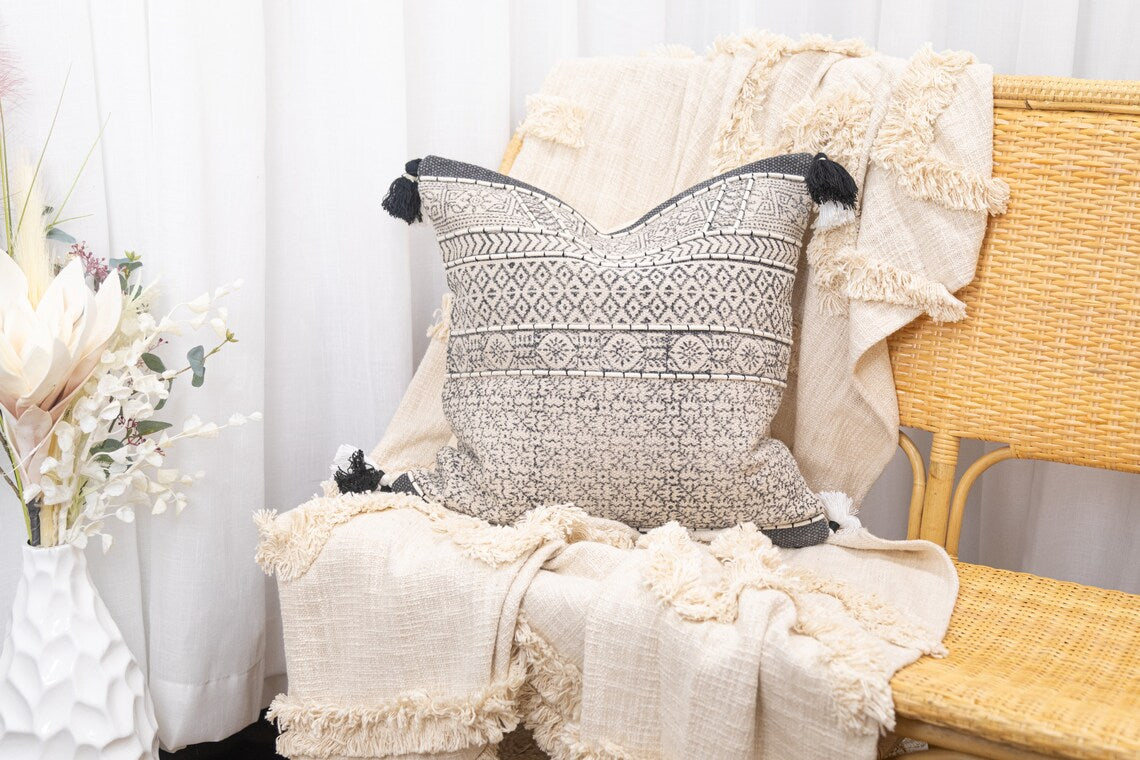 Linen Connections Moroccan Tassels Cushion Cover - Moonlight