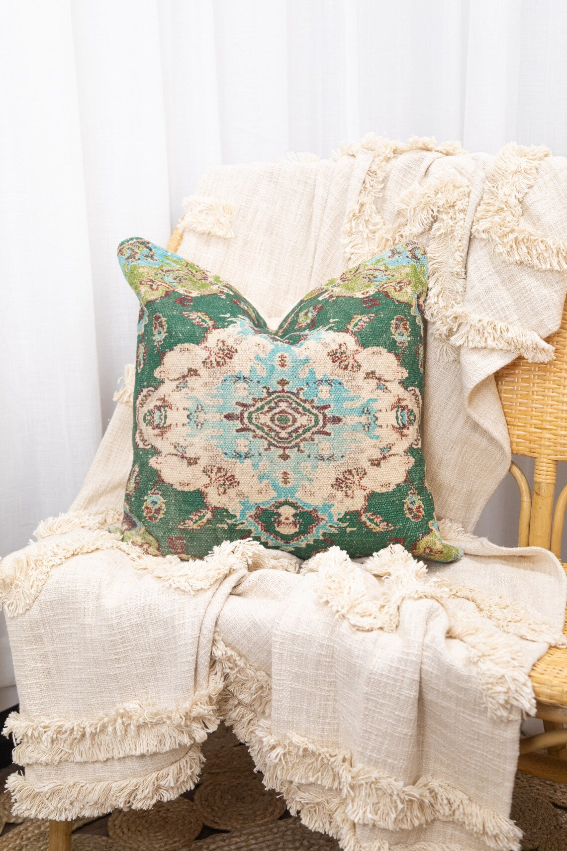 Linen Connections Moroccan Tassels Cushion Cover - Sage Green