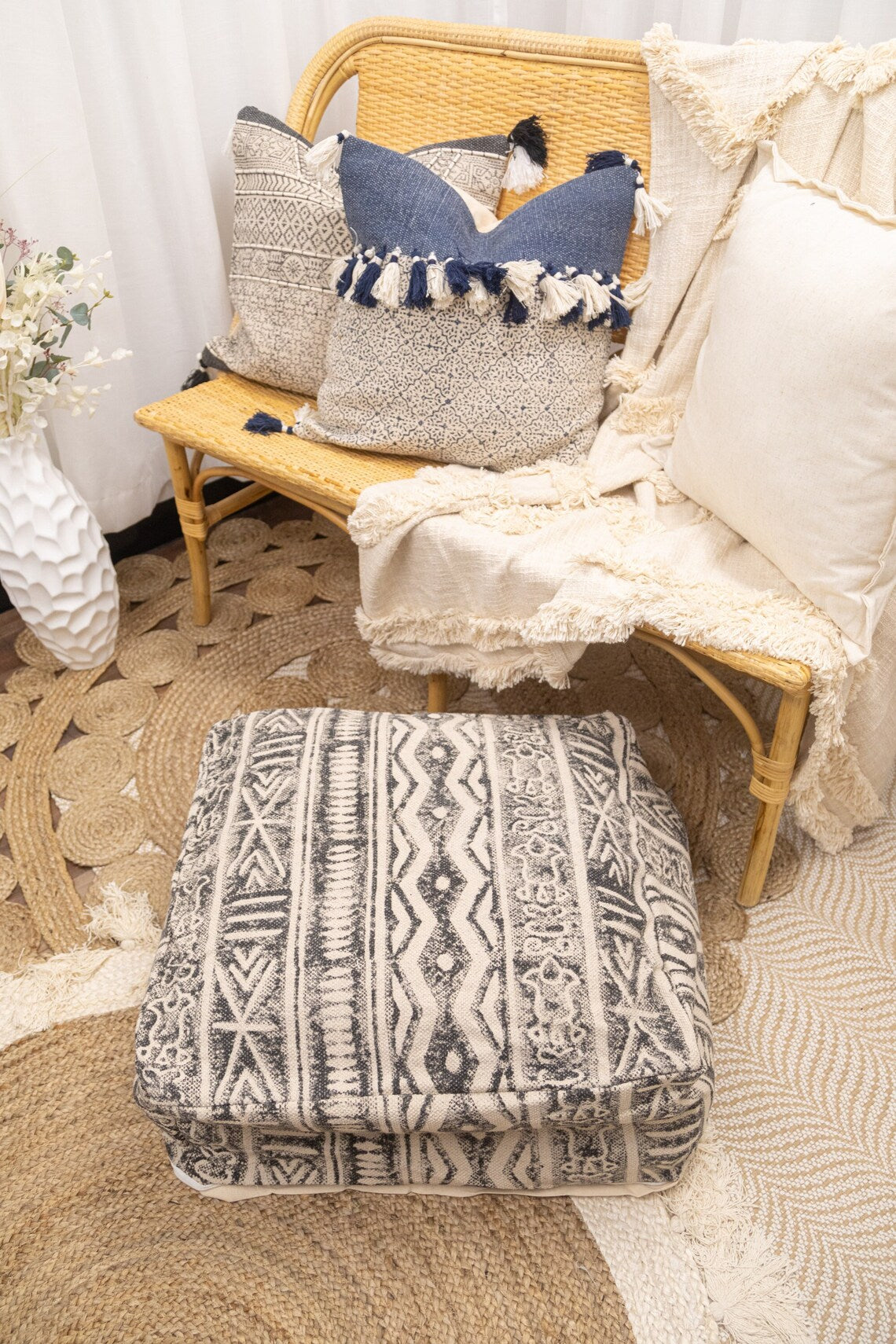 Moroccan Ottoman Cushion Cover, Pouf, Footstool - Geo Block