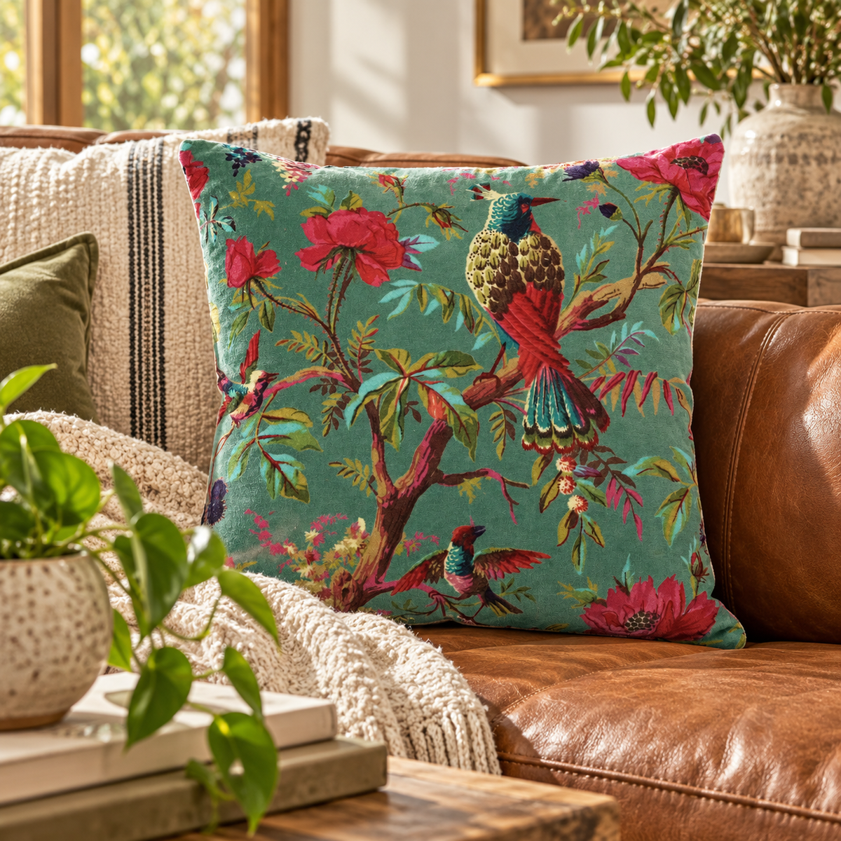 100% Cotton Velvet Cushion Cover - Green Lullaby