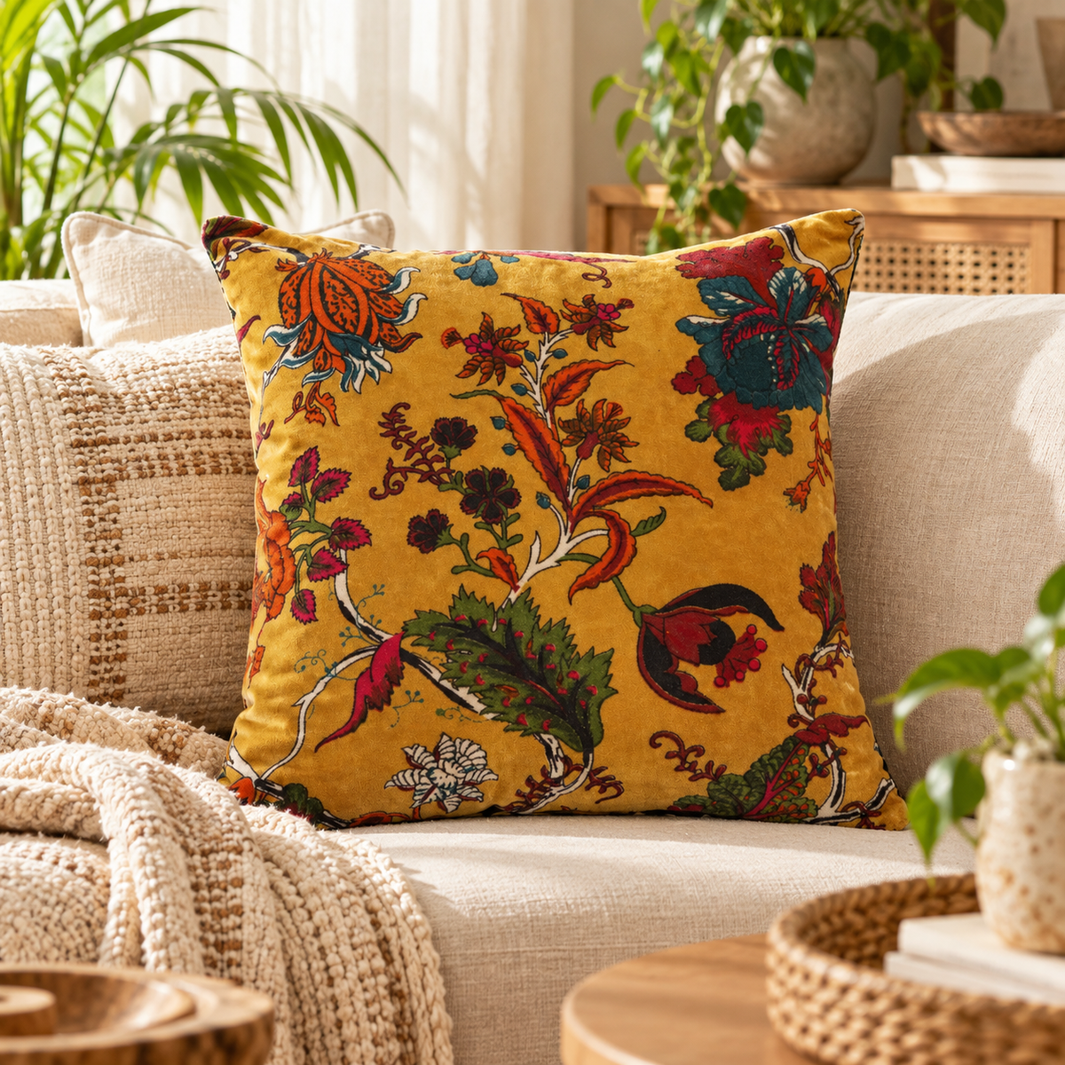 100% Velvet Cotton Cushion Cover - Serene Harmony