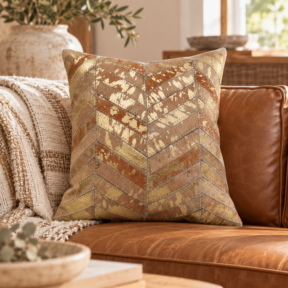 Exotic Cowhide Cushion Cover - Golden Pillowcase