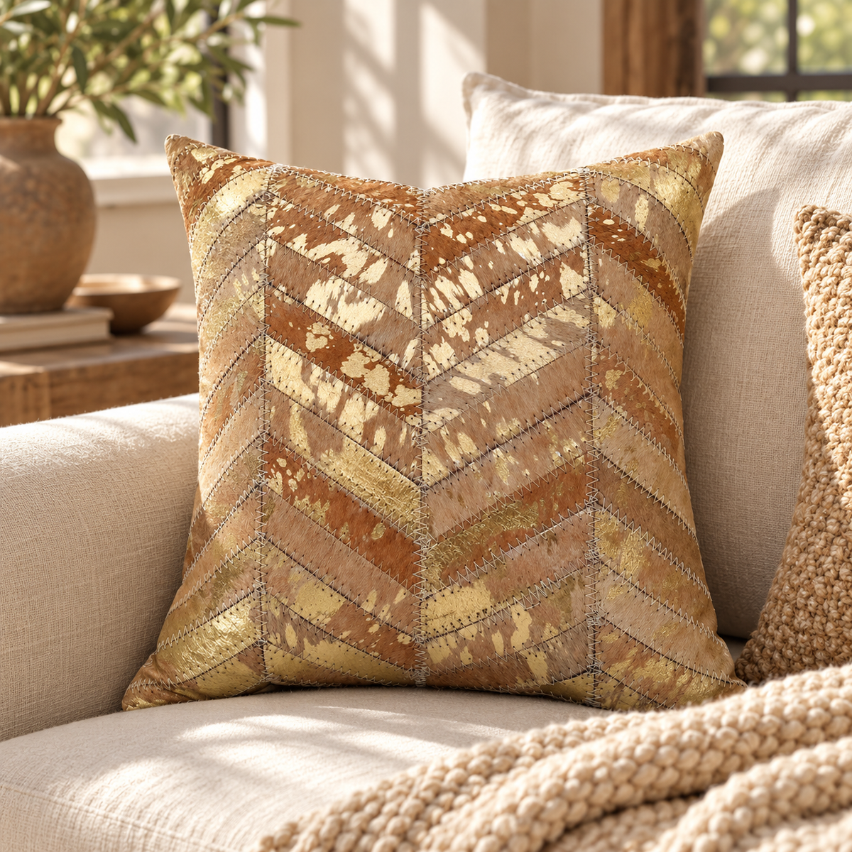 Exotic Cowhide Cushion Cover - Golden Pillowcase
