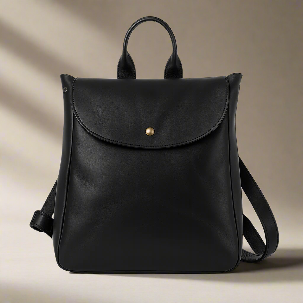 Minimalist Black Leather Backpack - Sleek Form
