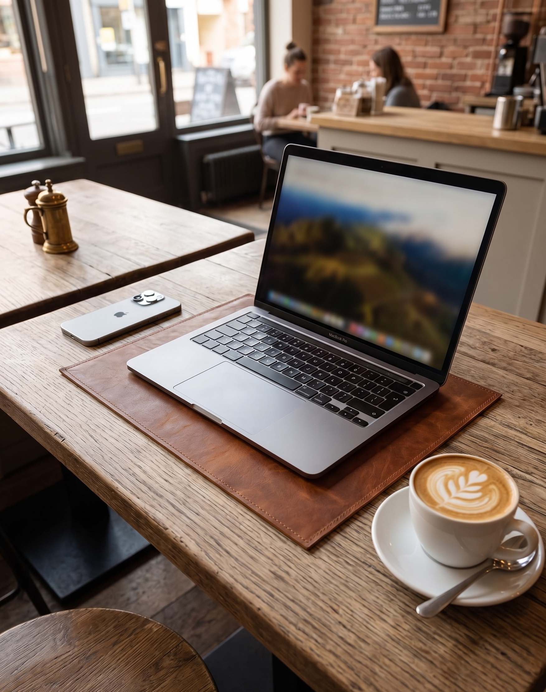 Premium brown leather desk mat multi-purpose table placemat for office and home use