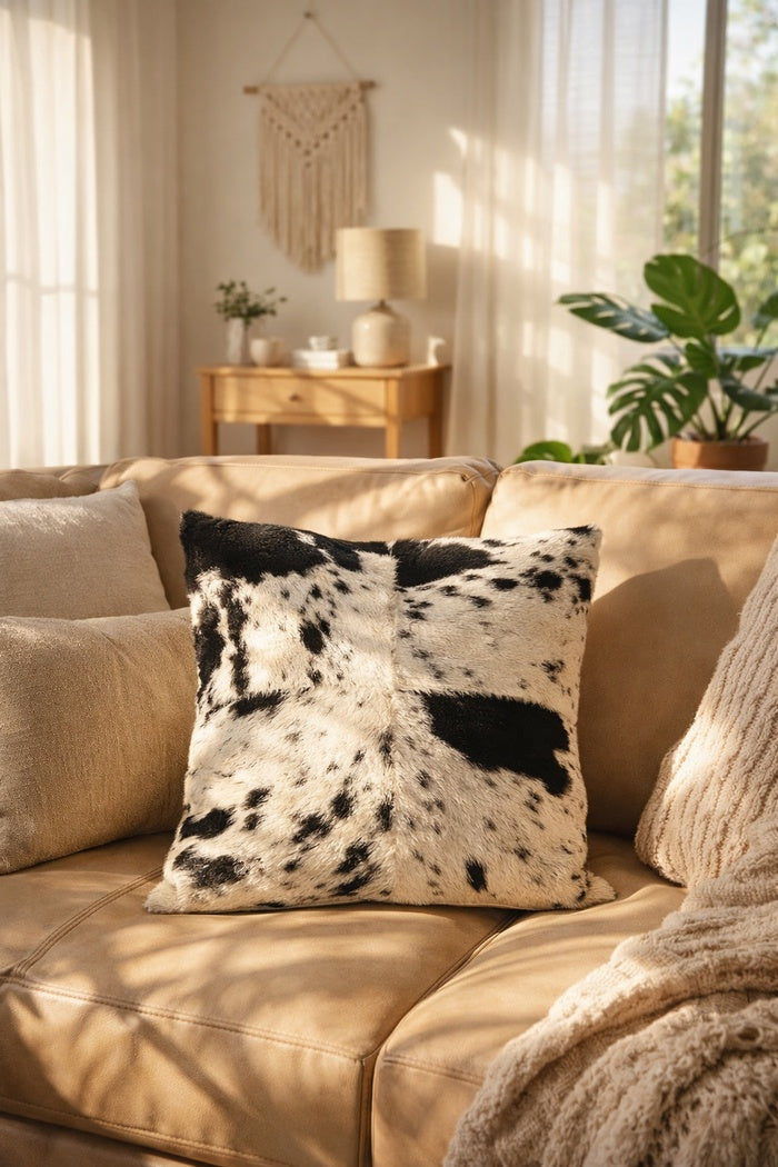 Luxury black white cowhide cushion cover for sofa and home décor