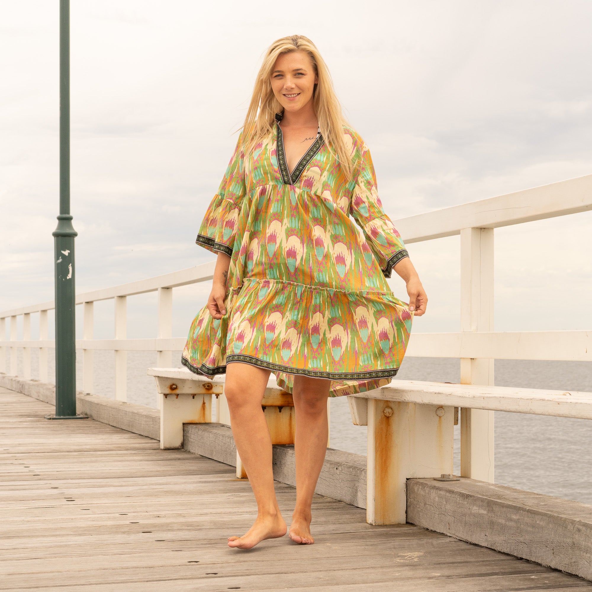 Groovy Peacock Women's Cotton Maxi Dress