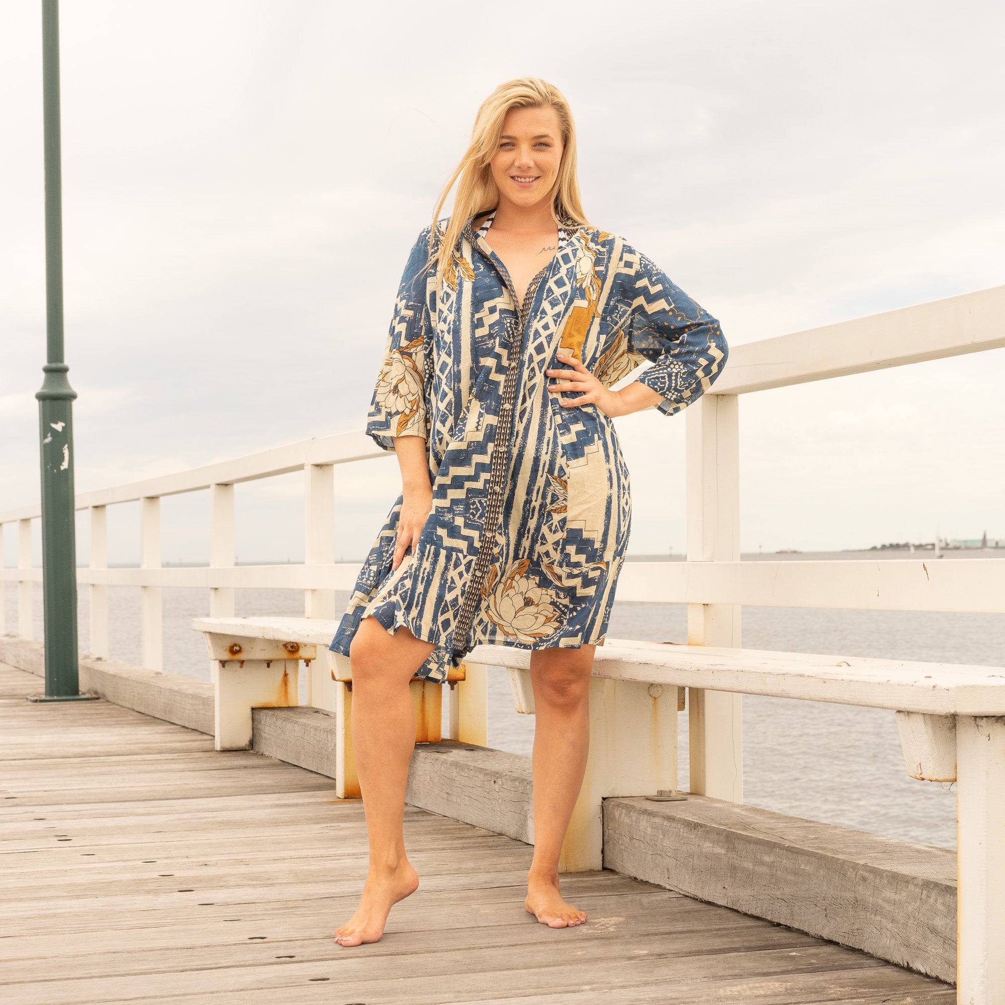 Kaleidoscope Kick Women s Cotton Shirt Dress One Size