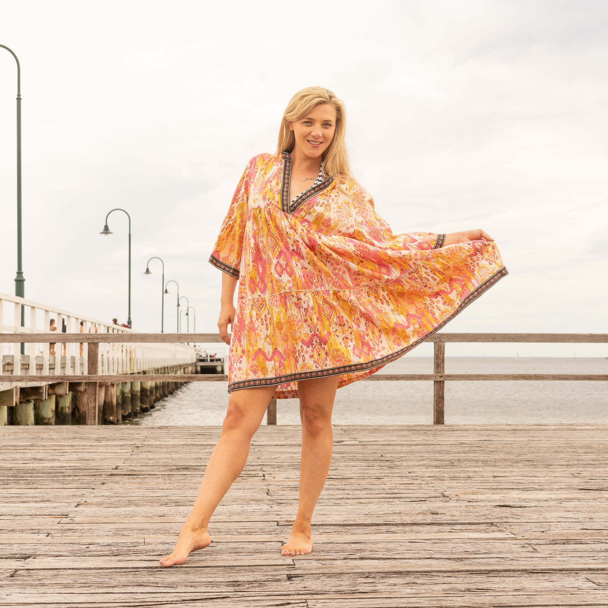 Boho Sunrise Women's Cotton Midi Dress - One Size