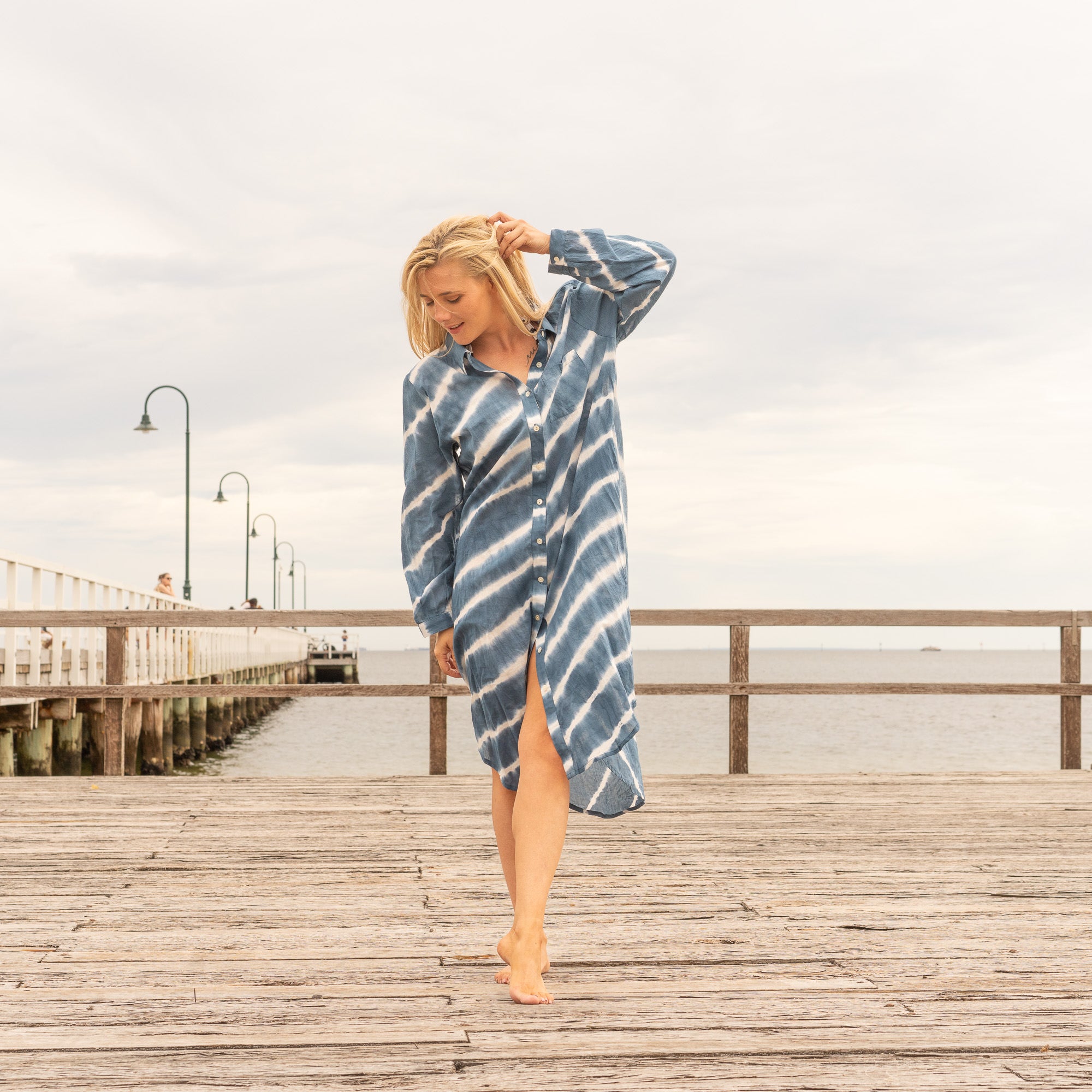 Ocean Drift Shirt Dress – Hand Dyed Cotton Maxi in Indigo Blue