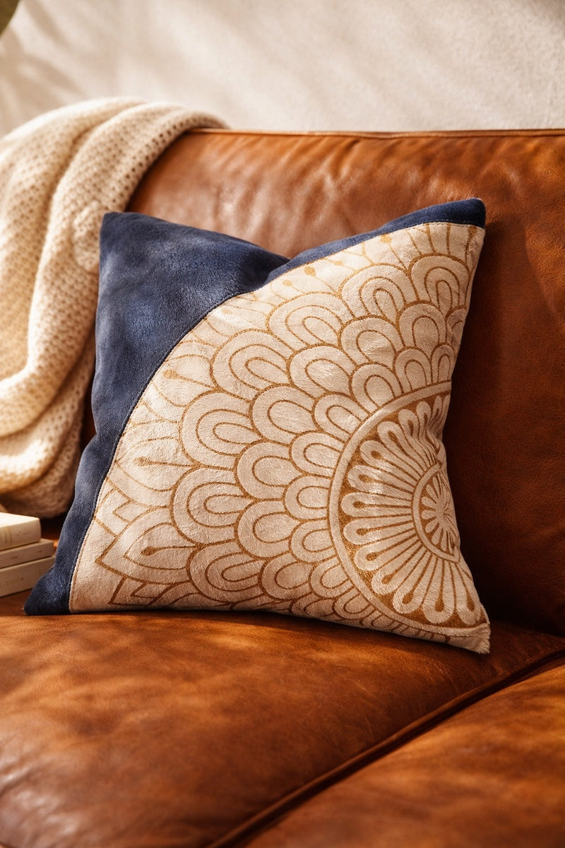 Decorative mandala leather cowhide cushion with premium finish
