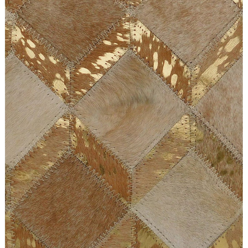 Handcrafted gold check cowhide leather pillow cover modern luxury home accent