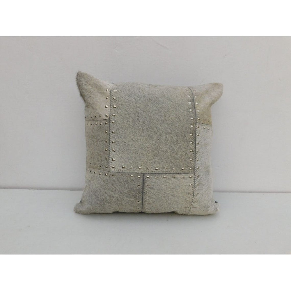 Luxury studded cowhide leather cushion cover 40x40 cm featuring patchwork design for contemporary homes