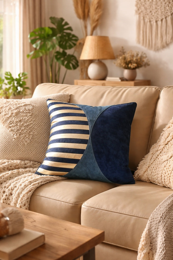 Luxury navy silver cowhide leather cushion cover for sofa decor