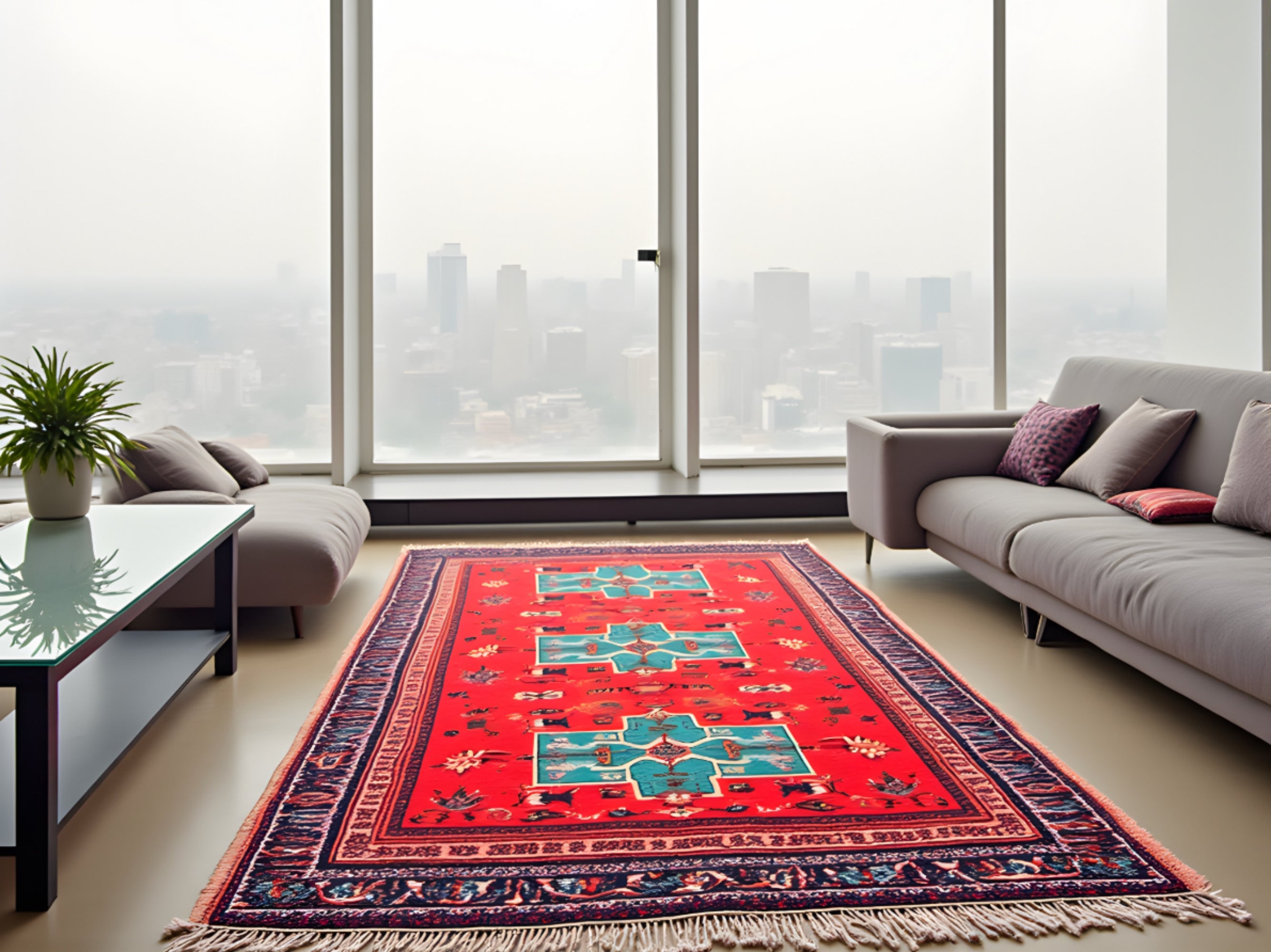 Persian-Style Heritage Rug – 120x180cm, Bold Red Flatweave with Medallion Motif