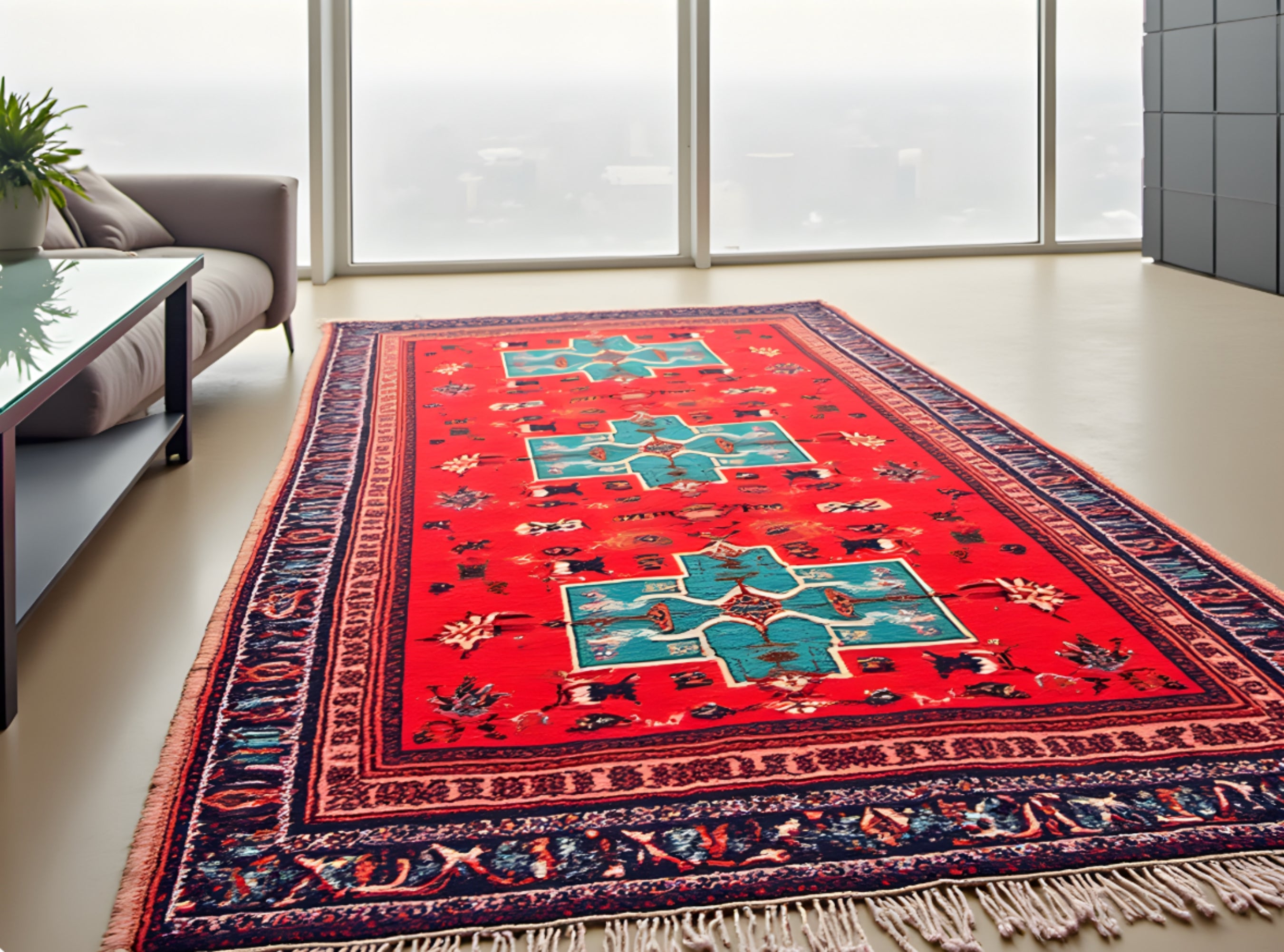 Persian-Style Heritage Rug – 120x180cm, Bold Red Flatweave with Medallion Motif
