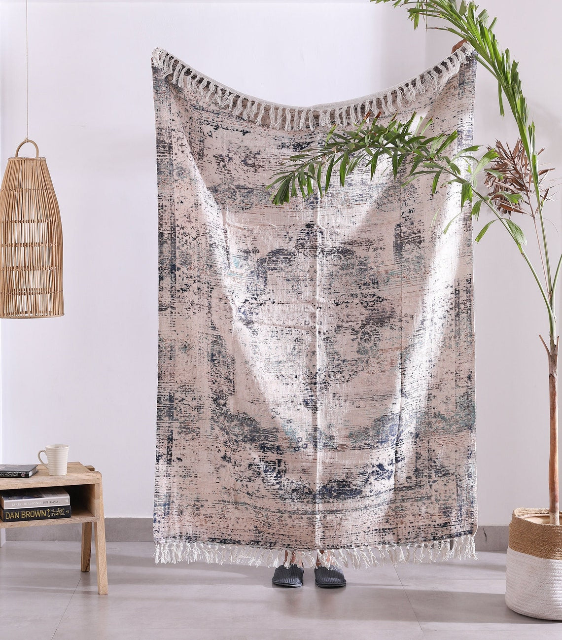 Luxury Cotton Throw Wool Rug - Boho White