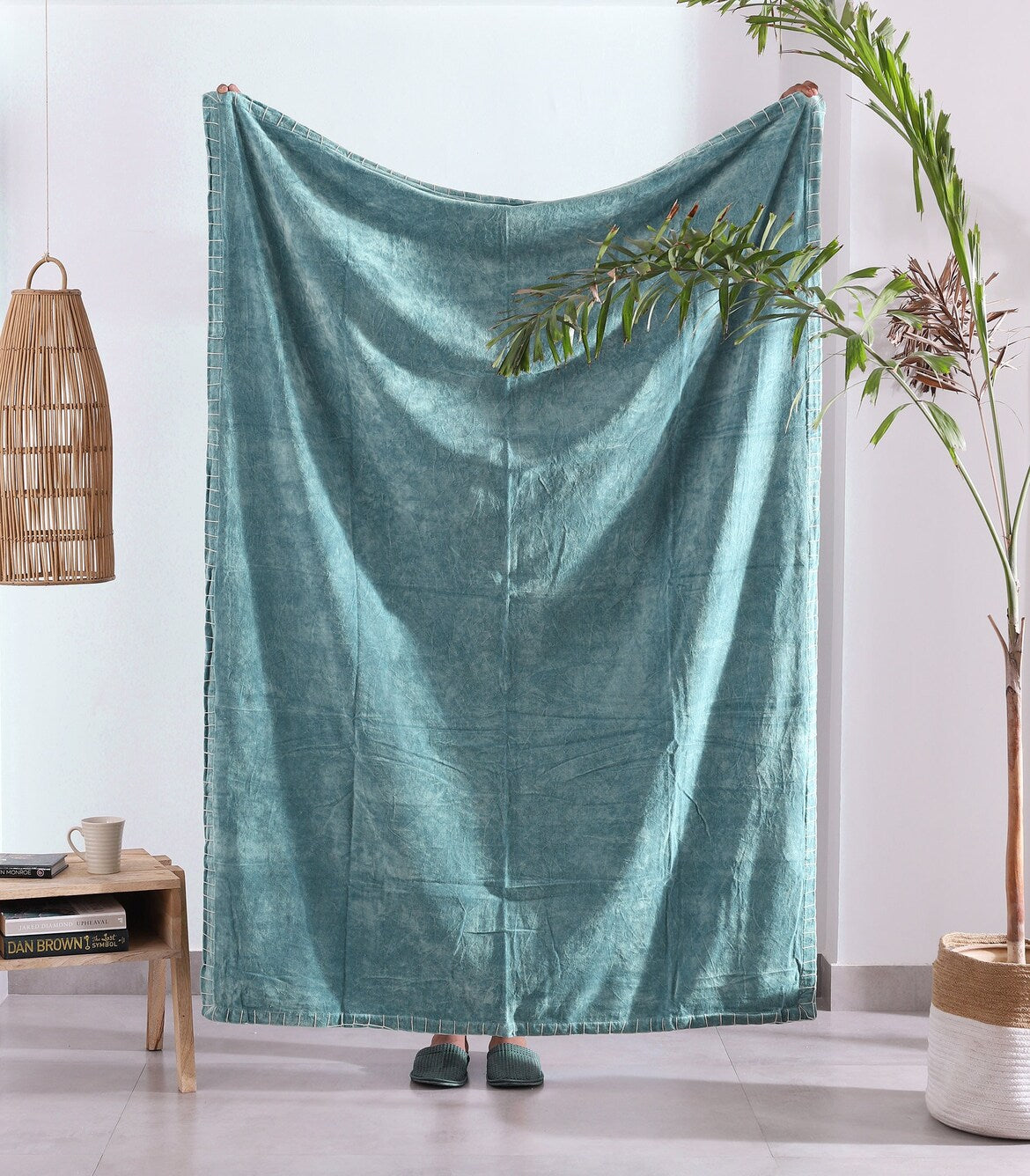 Luxury Rustic Velvet Cotton Throw Blanket - Boho Azure