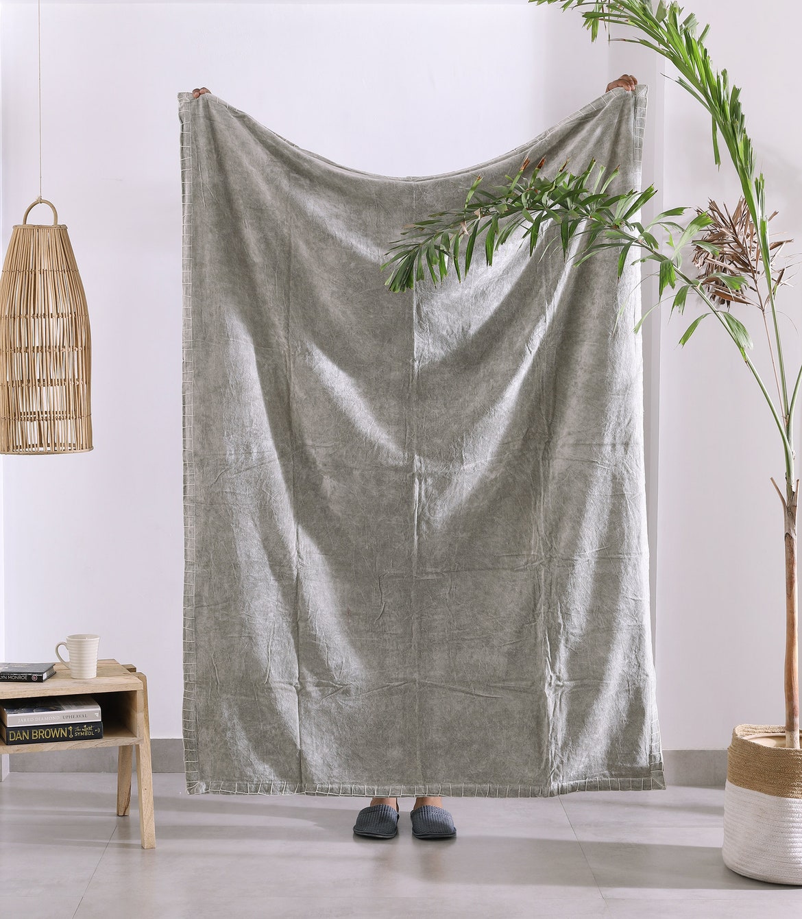Luxury Cotton Throw Wool Rug Blanket - Boho Pale Green