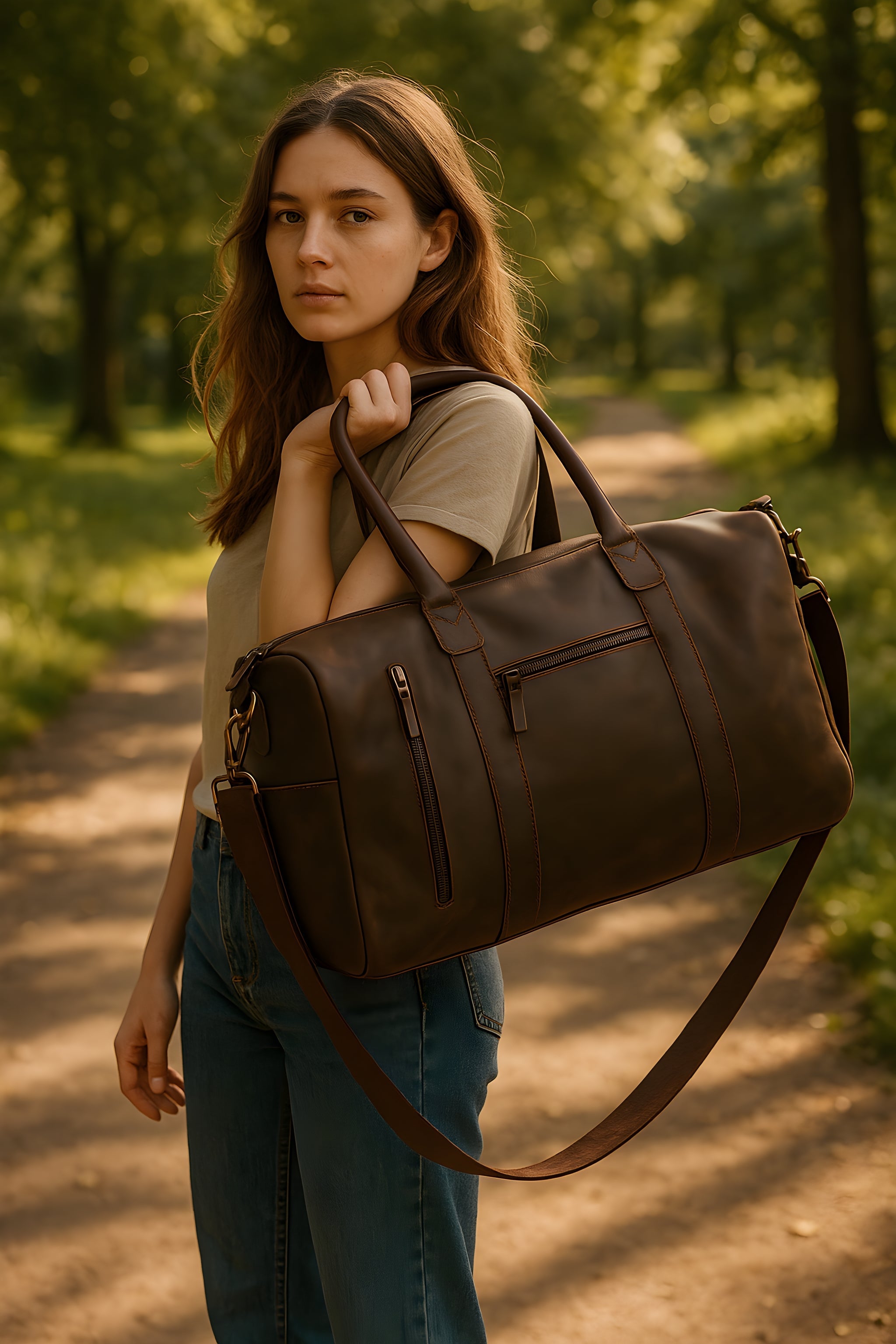 The Voyager – Handmade Leather Duffel Bag for Travel & Weekends
