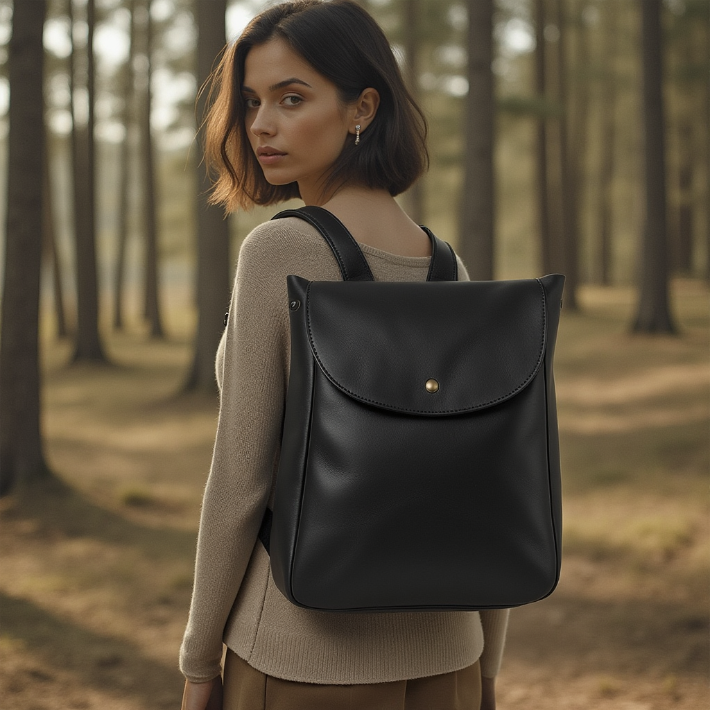 Minimalist Black Leather Backpack - Sleek Form