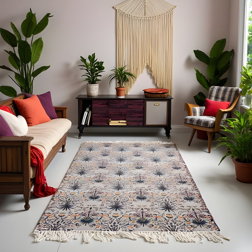 Botanical Bloom Flatweave Rug – 120x180cm Handwoven Cotton