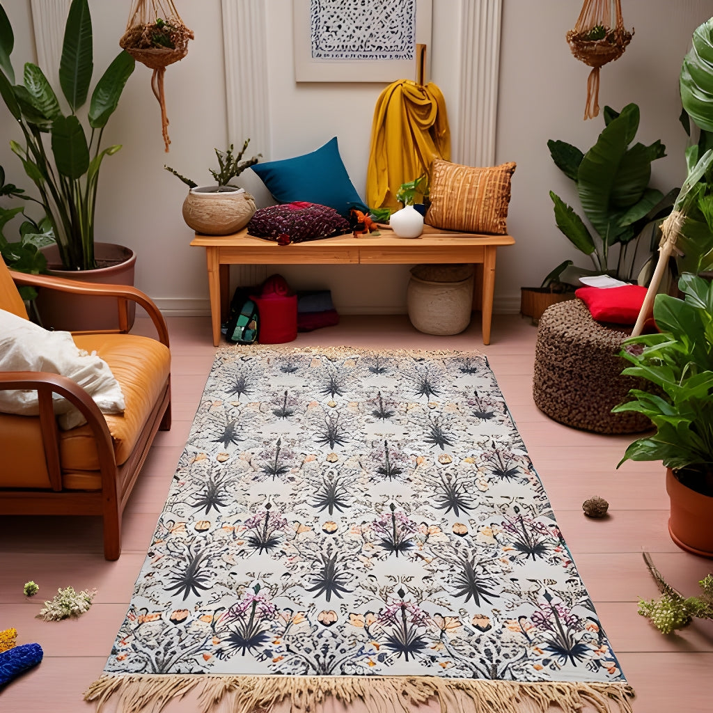 Botanical Bloom Flatweave Rug – 120x180cm Handwoven Cotton