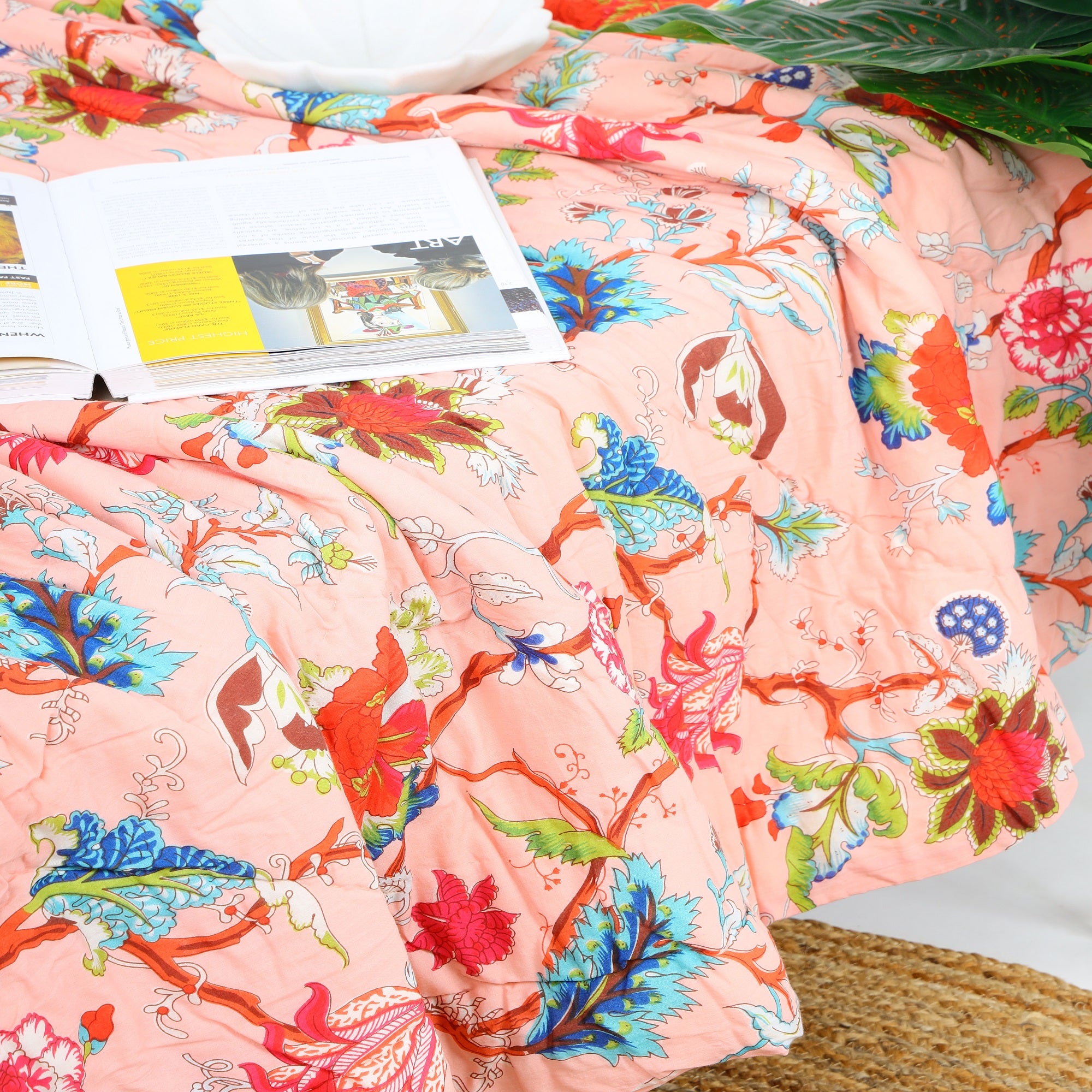 Velvet Floral Kantha Quilt - Paradise Pink