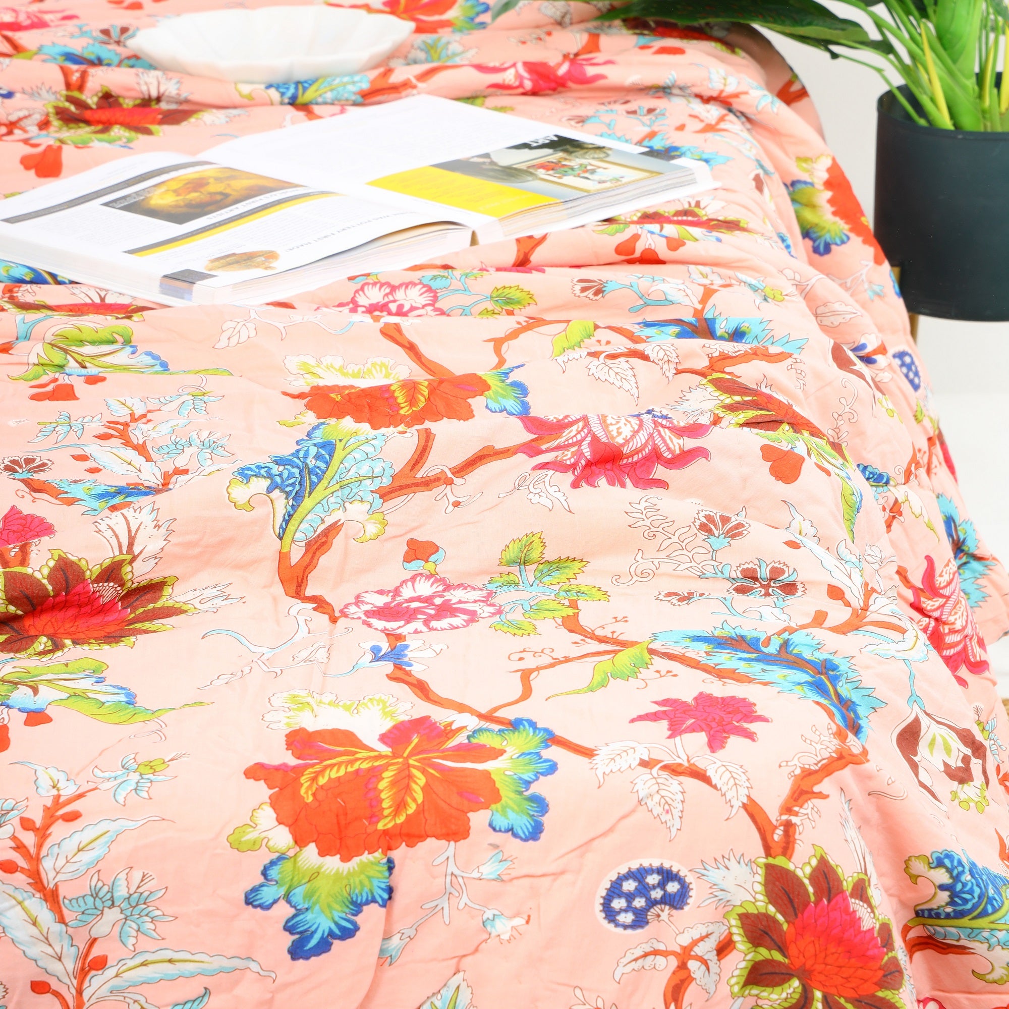 Velvet Floral Kantha Quilt - Paradise Pink