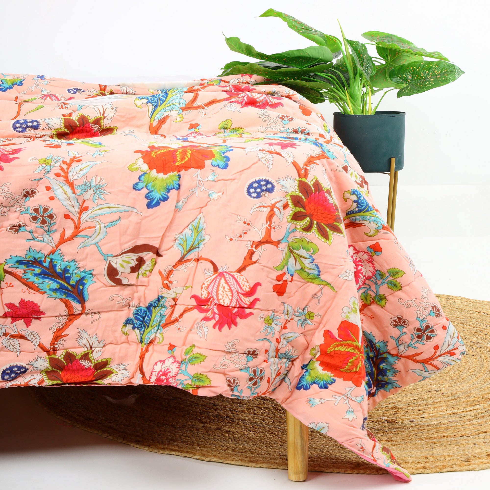 Velvet Floral Kantha Quilt - Paradise Pink