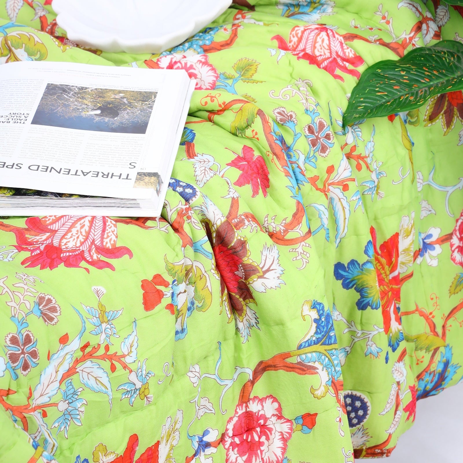 Velvet Floral Kantha Quilt - Sea Green Harmony