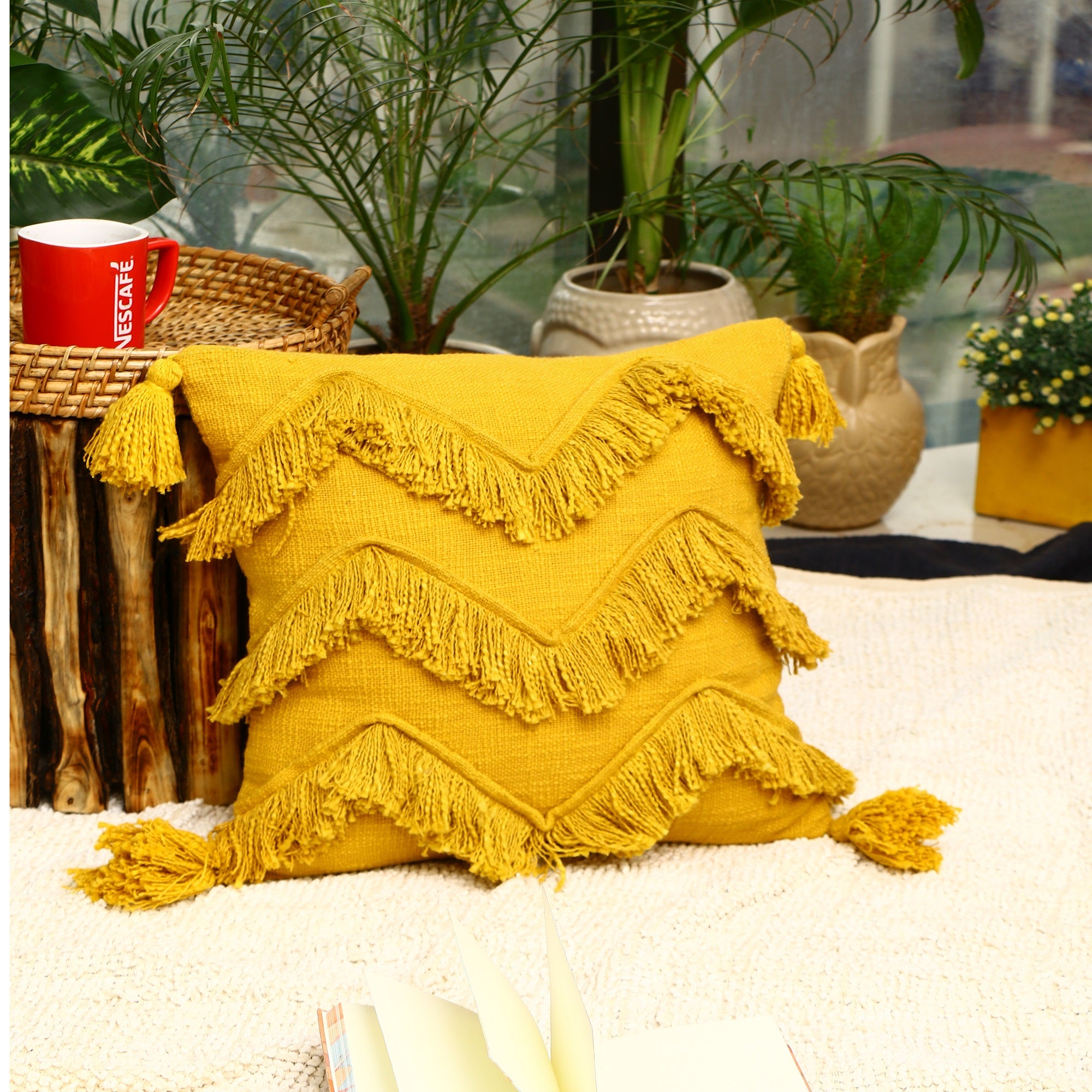 Linen Connections Moroccan Tassels Cushion Cover - Sunny