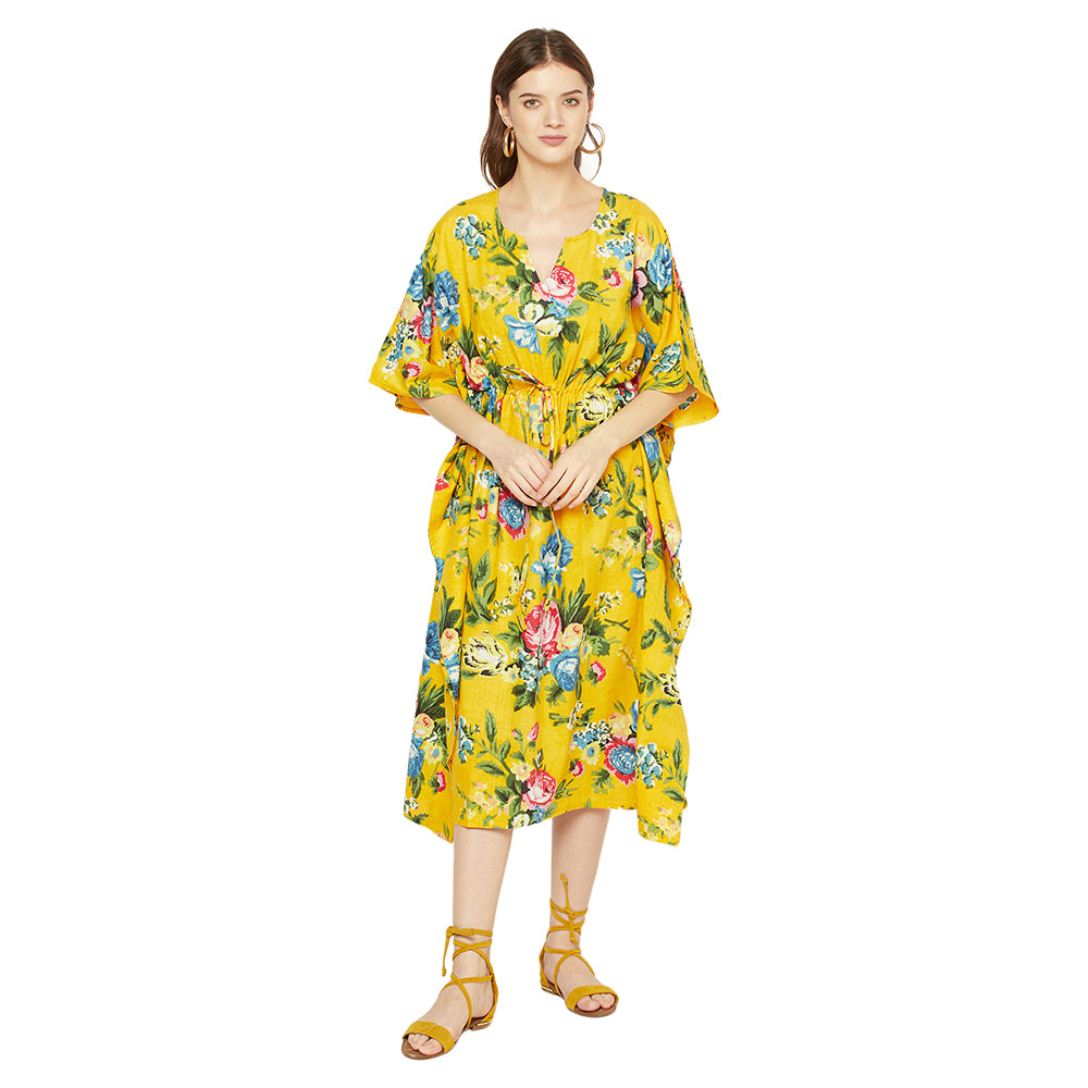 'Mustard Blooms' 100% Cotton Kaftan