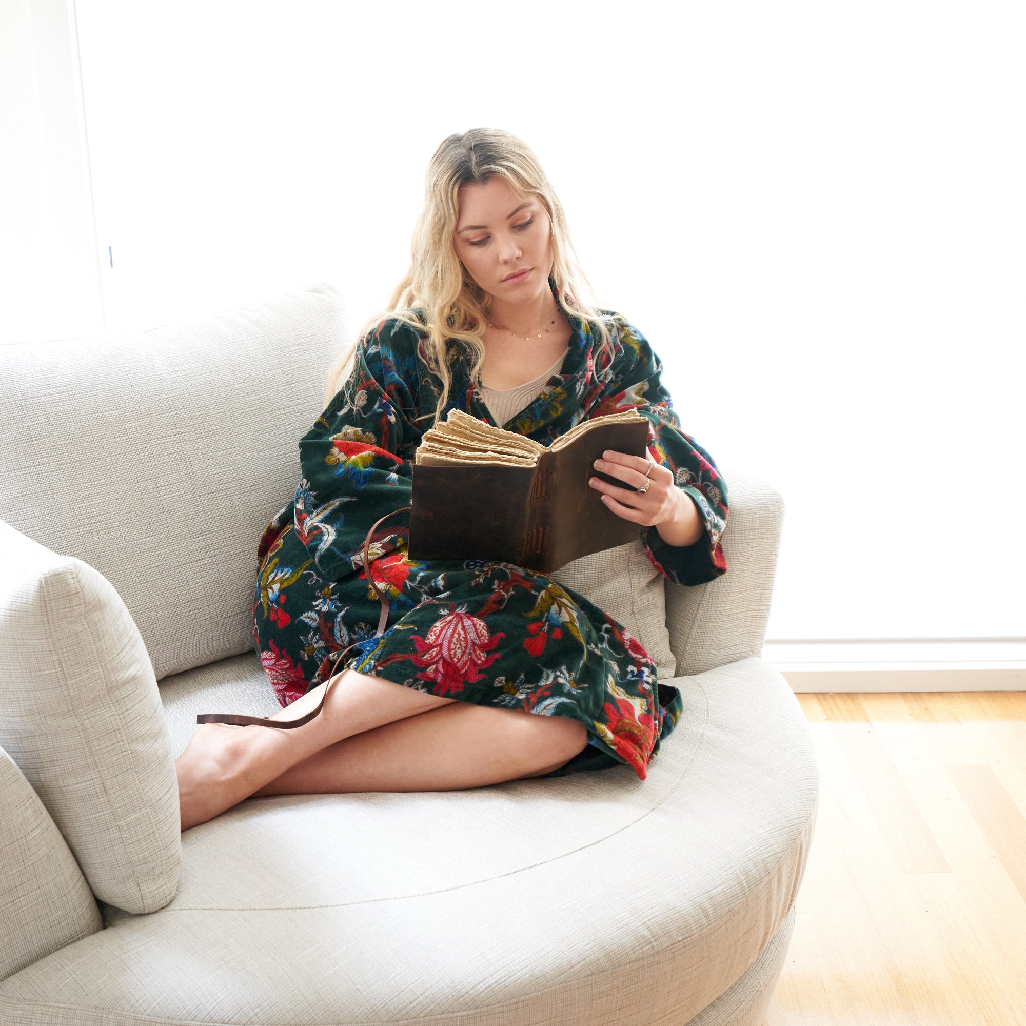 'Serene Escape' 100% Cotton Velvet Kimono Robe