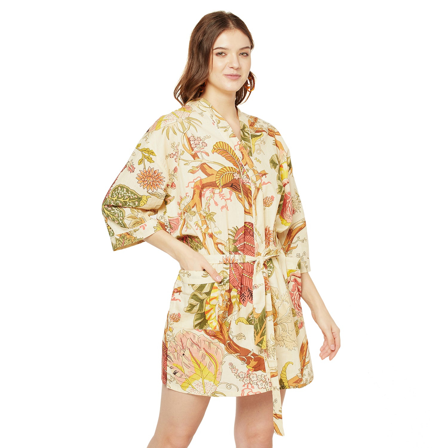 'Tropical Retreat' 100% Cotton Kimono Robe