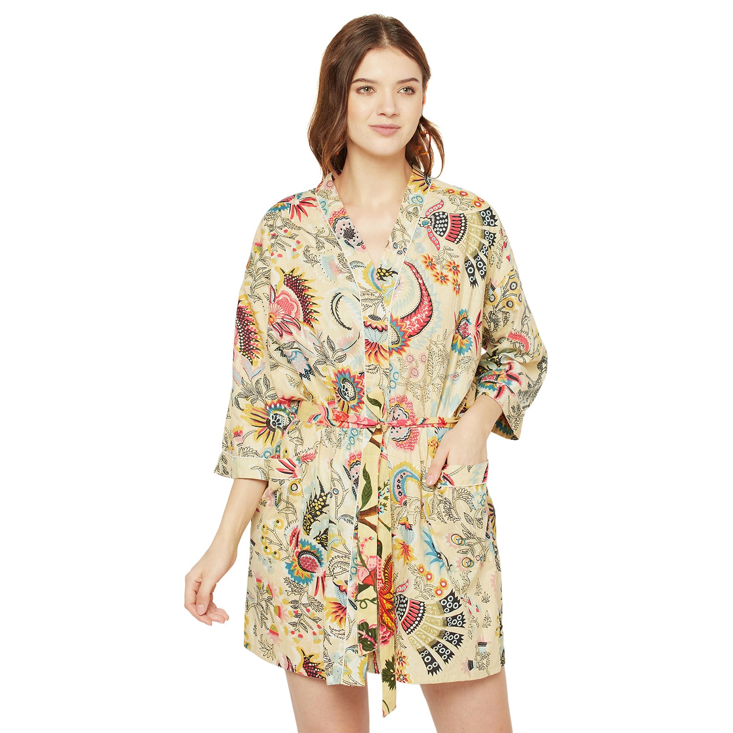 'Floral Canvas' 100% Cotton Kimono Robe