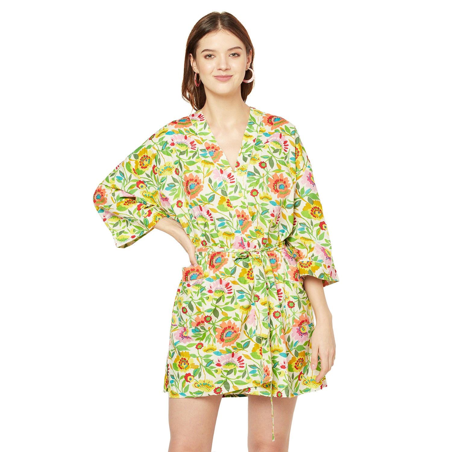 'Floral Flourish' 100% Cotton Kimono Robe