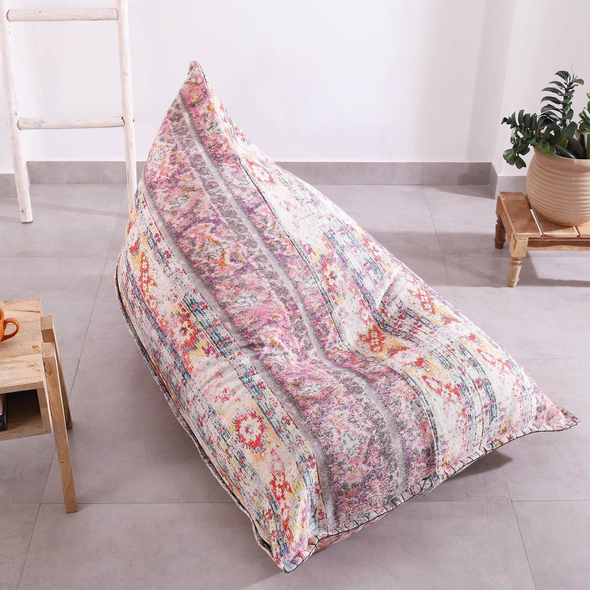 textured woven bean bag pouf close up fabric detail
statement floor cushion chair for minimalist home