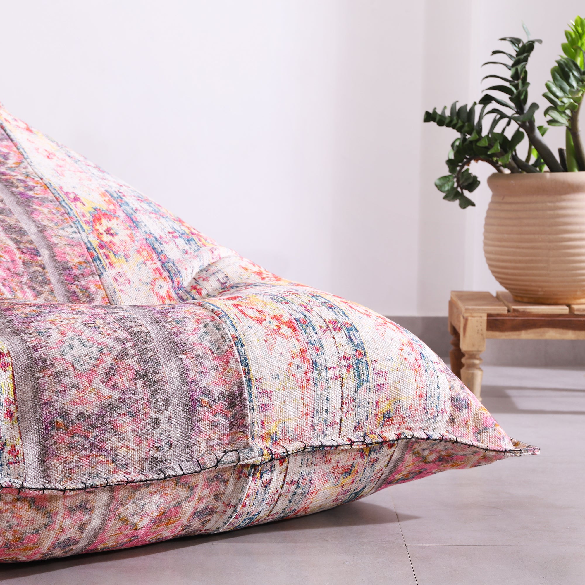 boho bean bag chair styled in neutral living room
premium boho home decor bean bag seating solution