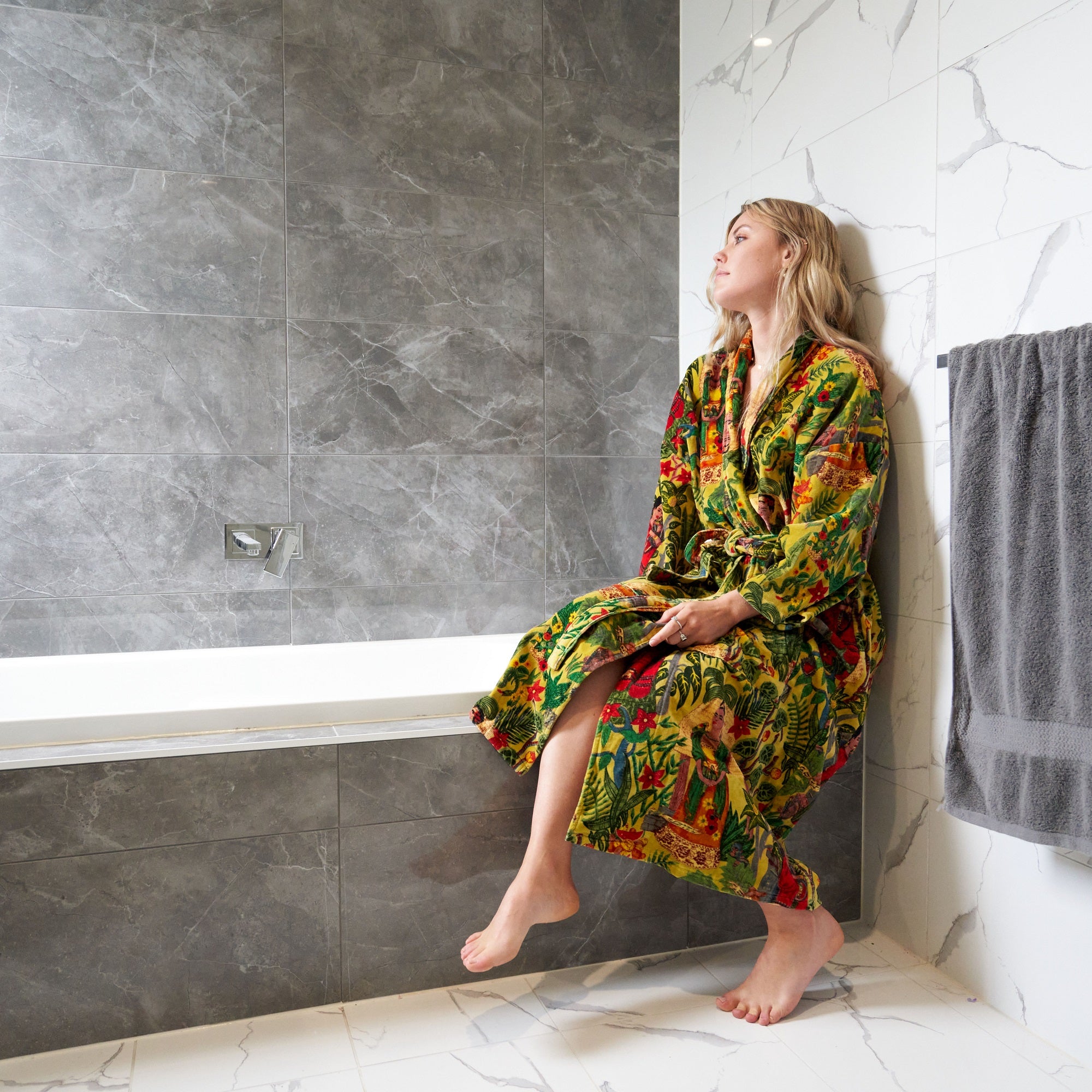 'Frida's Foliage' 100% Cotton Velvet Kimono Robe