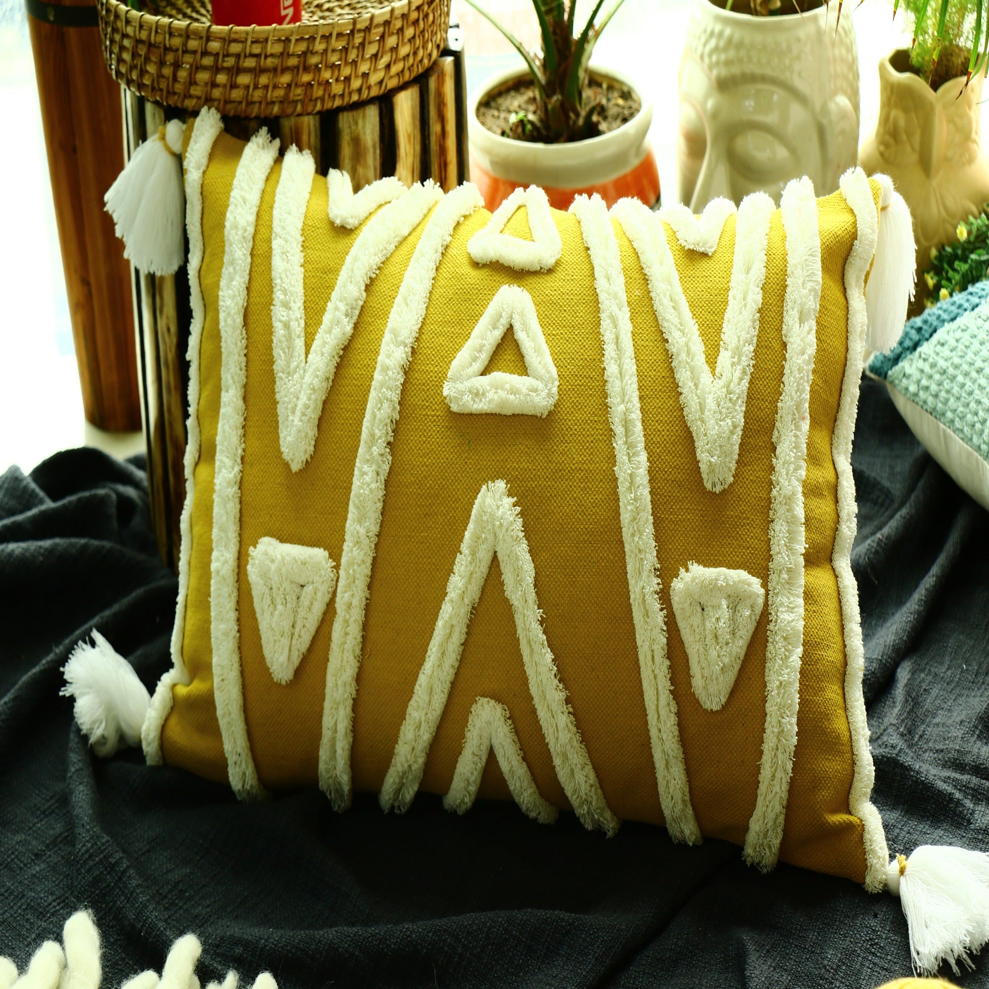 Linen Connections Moroccan Tassels Cushion Cover - Beige