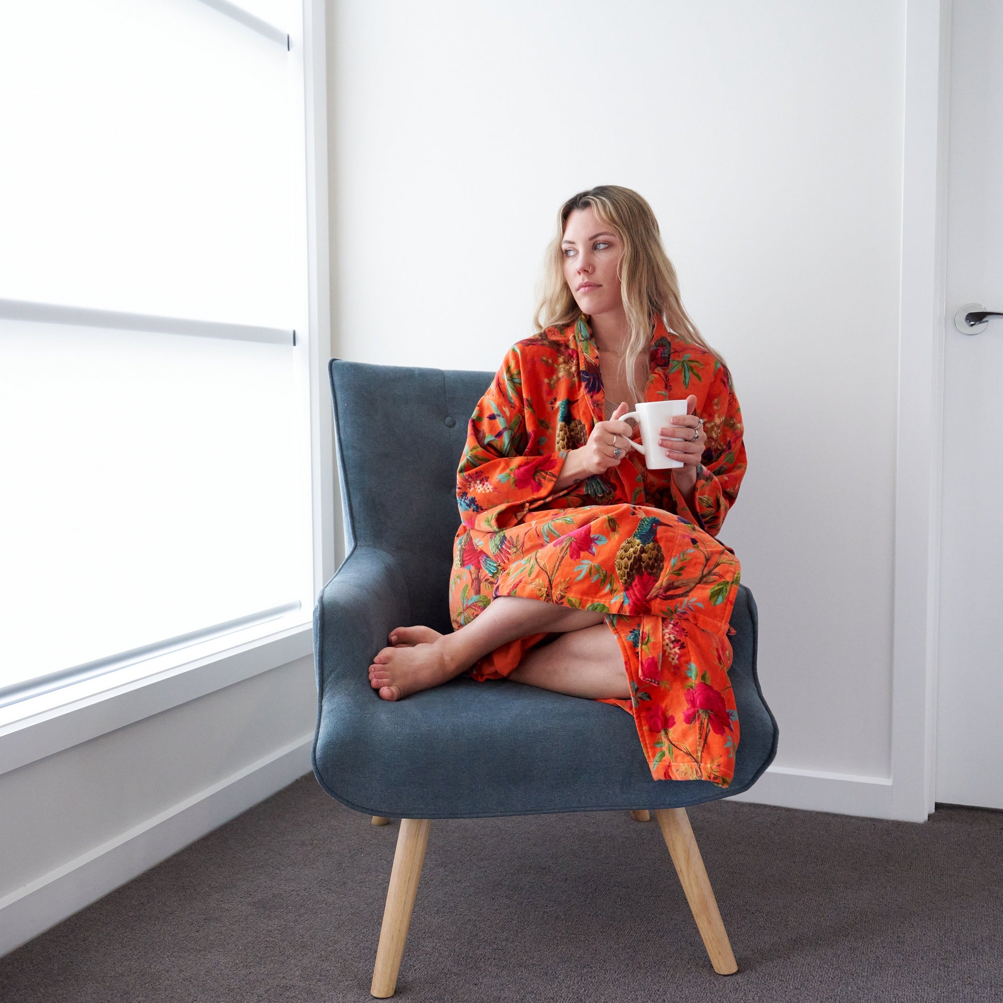 'Decadent Florals' 100% Cotton Velvet Kimono Robe