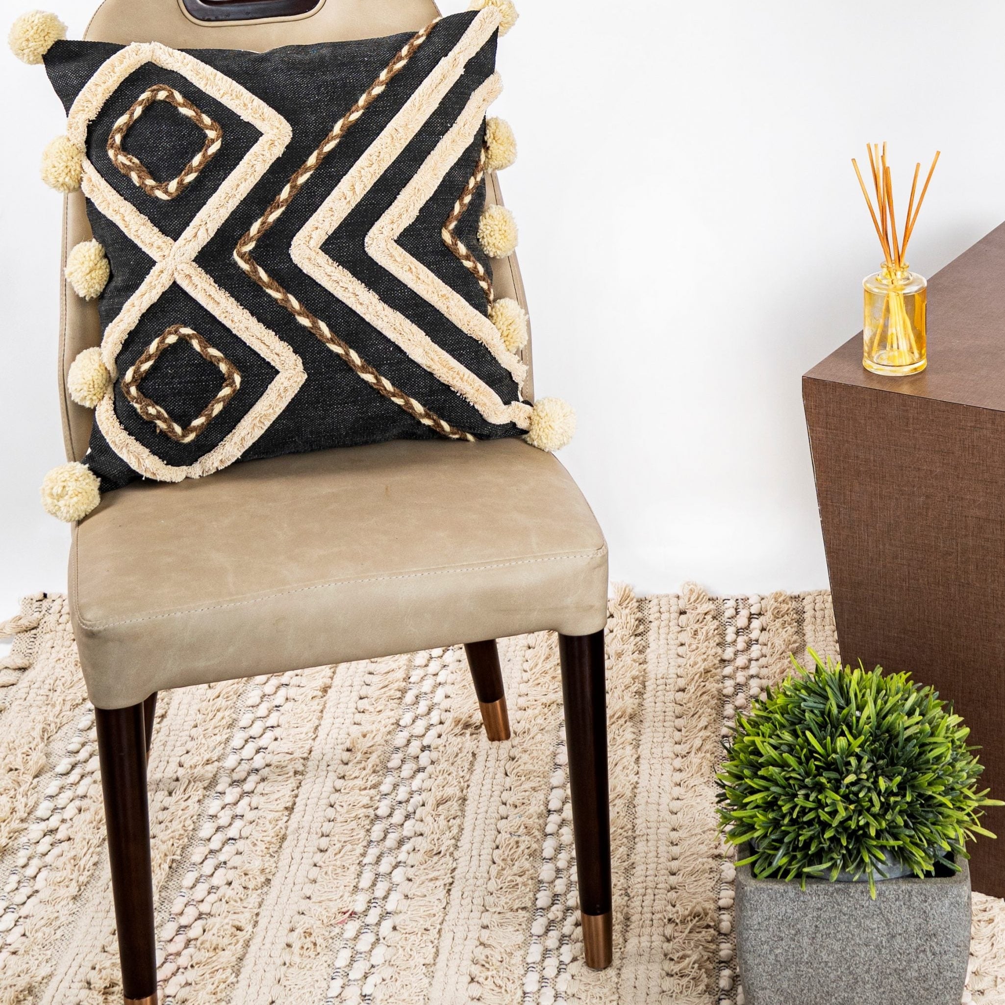 Linen Connections Moroccan Tassels Cushion Cover - Tufted Black