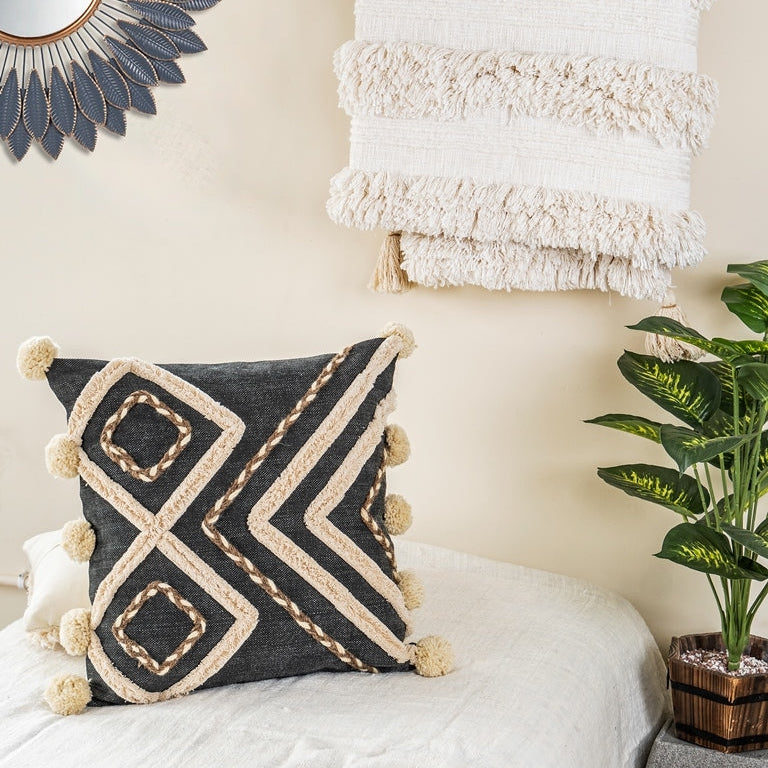 Linen Connections Moroccan Tassels Cushion Cover - Tufted Black