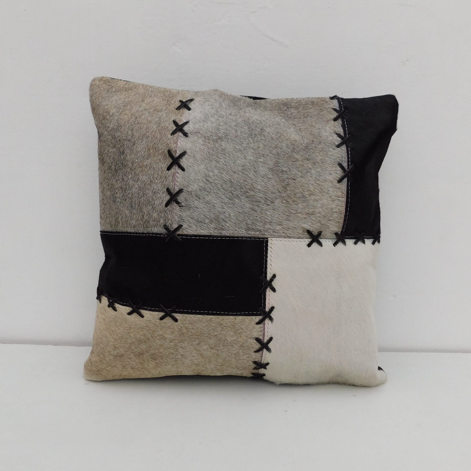 Exotic Cowhide Cushion Cover - Black Crosses Pillowcase