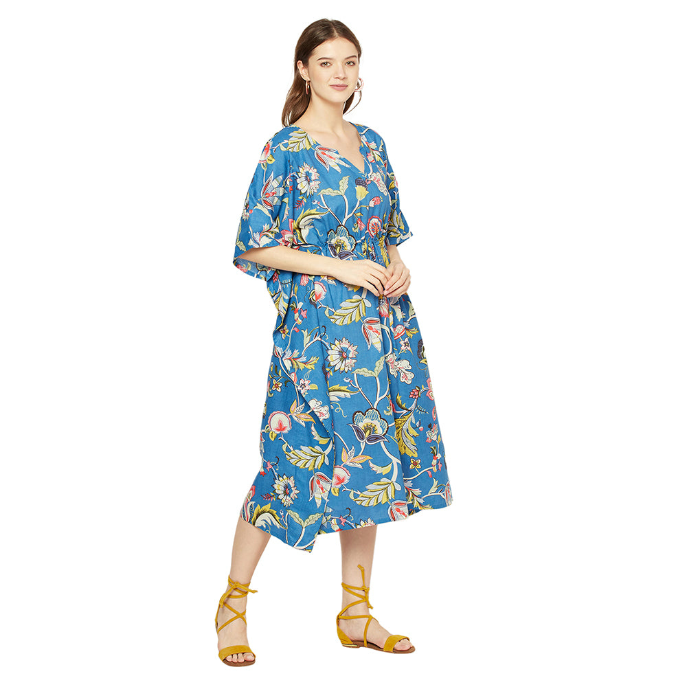 'Cerulean Charm' 100% Cotton Kaftan