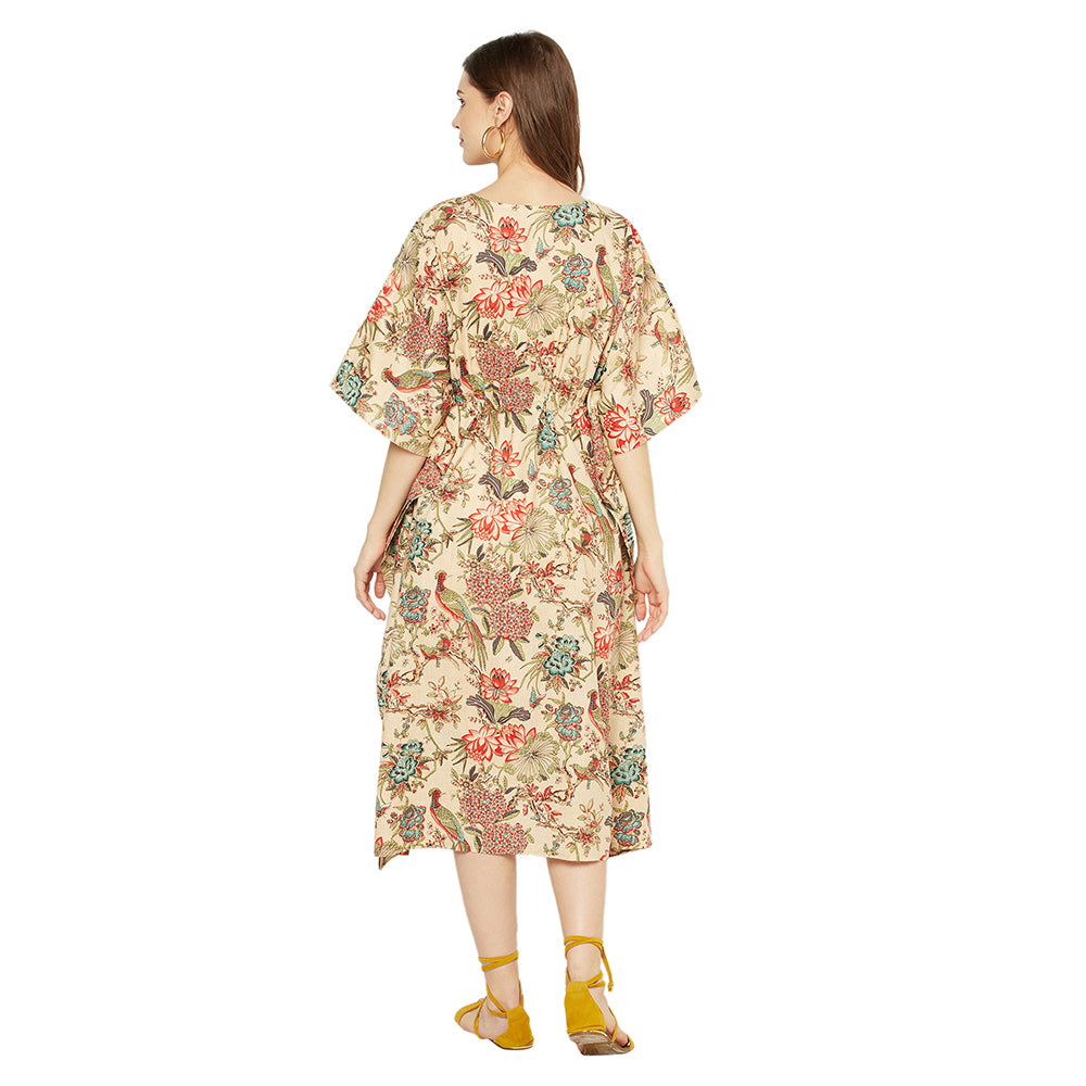 'Beige Blossoms' 100% Cotton Kaftan