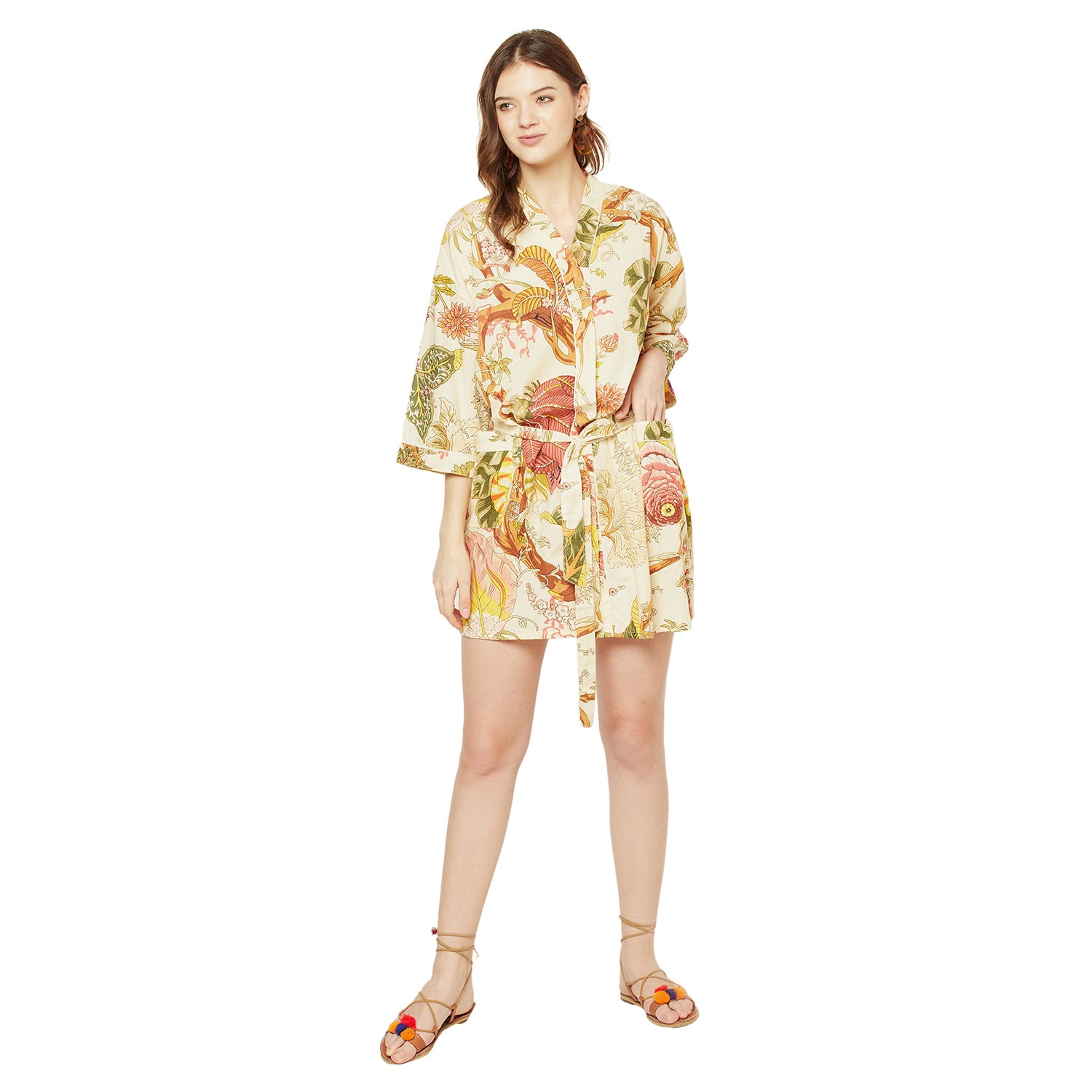 'Tropical Retreat' 100% Cotton Kimono Robe
