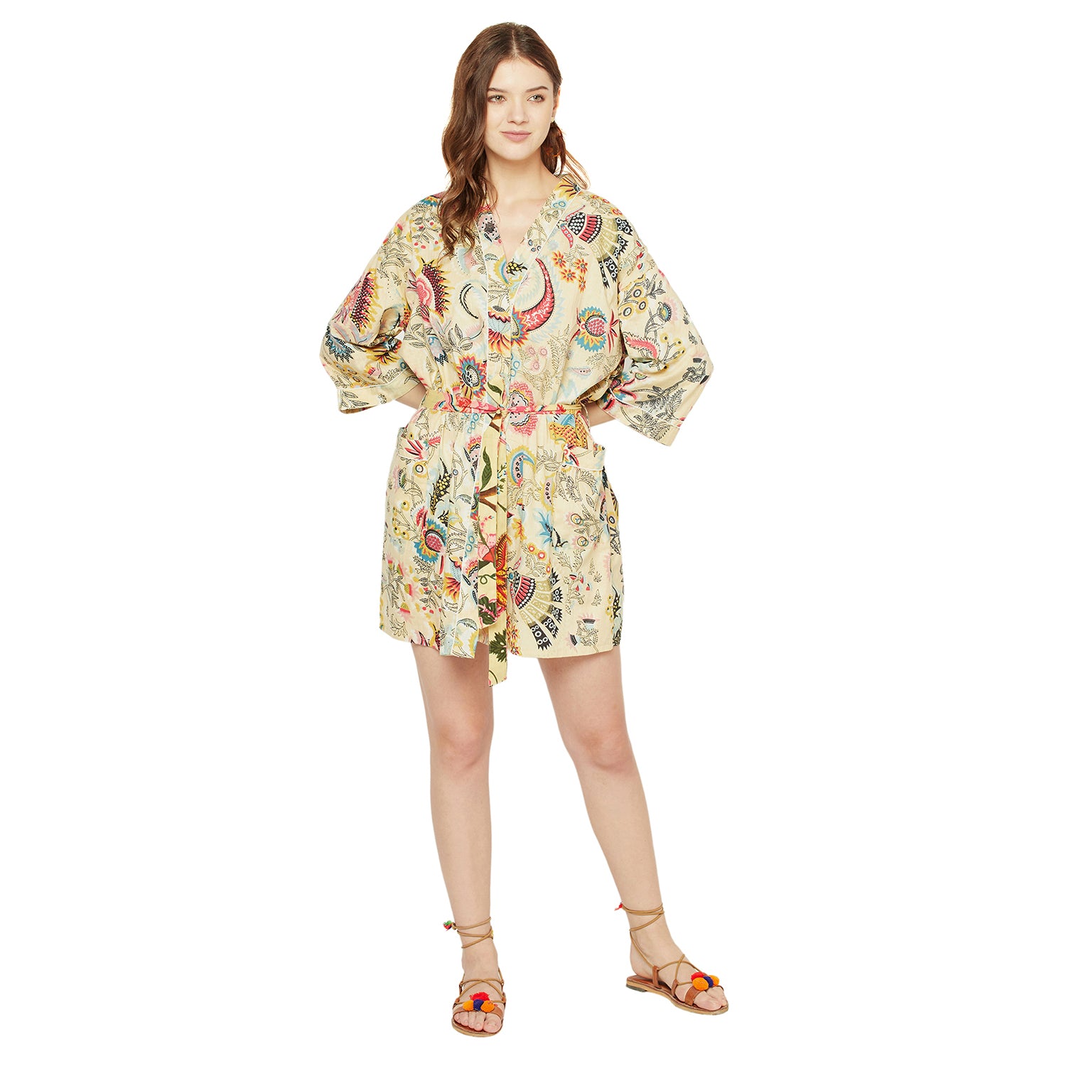 'Floral Canvas' 100% Cotton Kimono Robe