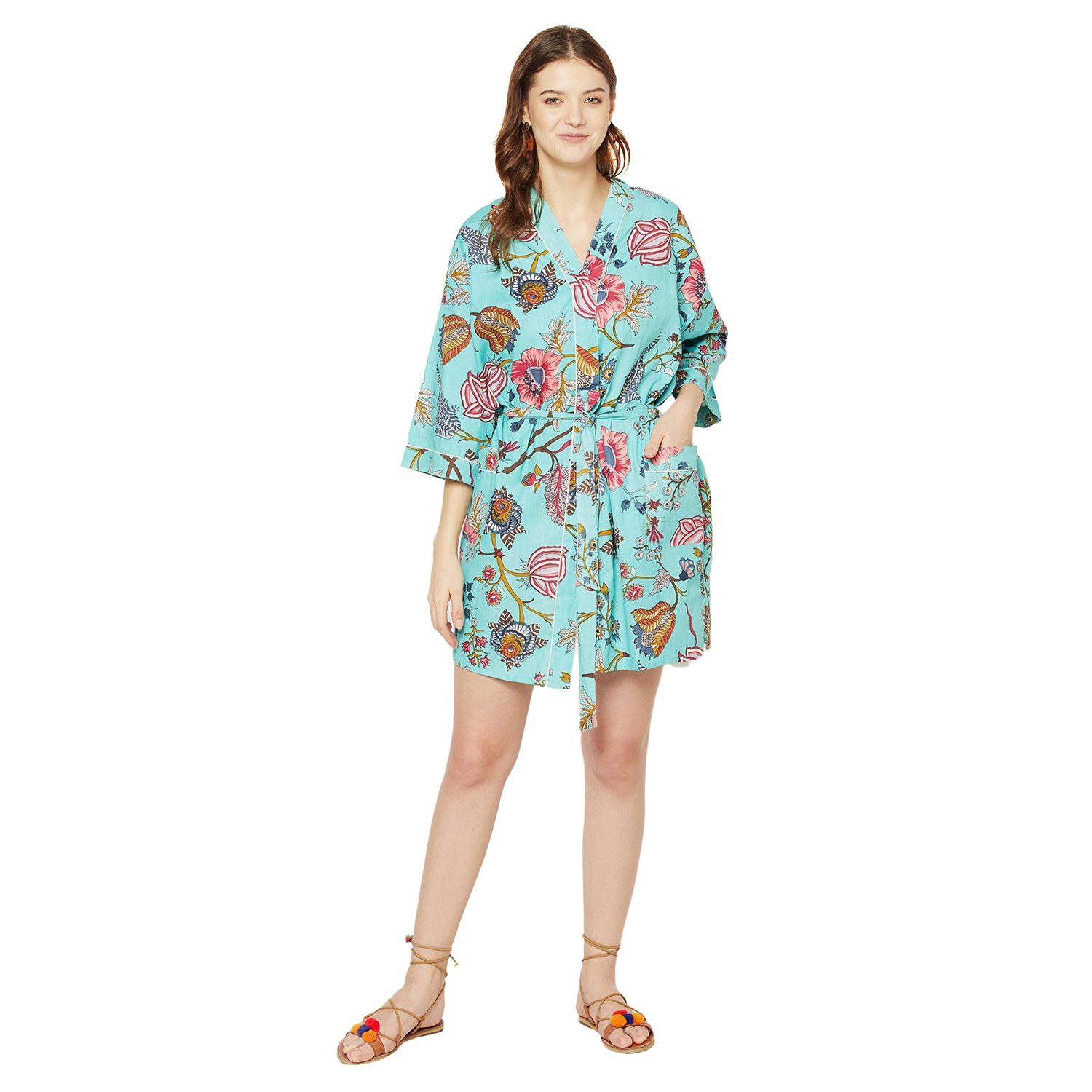 'Tropical Tranquility' 100% Cotton Kimono Robe